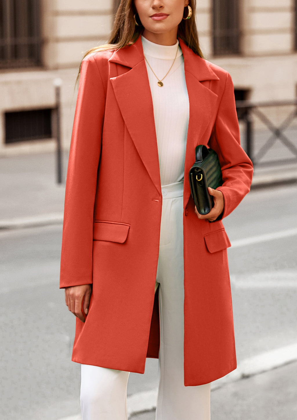 Women's Spring Fall Long Blazer Jackets Long Sleeve Lapel Pockets Loose Fit Work Casual Blazers Outerwear