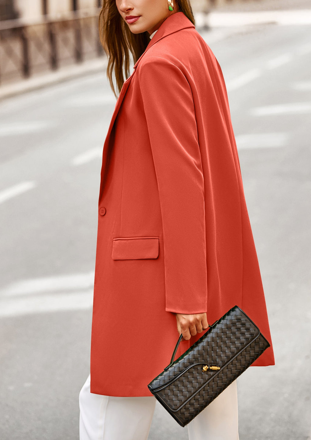 Women's Spring Fall Long Blazer Jackets Long Sleeve Lapel Pockets Loose Fit Work Casual Blazers Outerwear