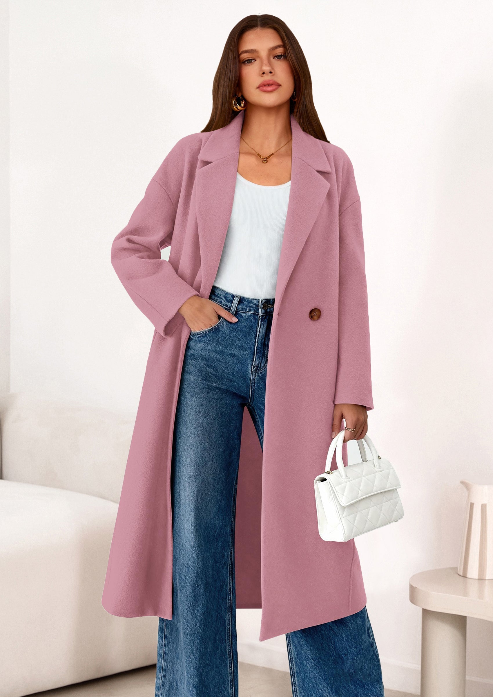 Womens Winter Coats Trendy Long Sleeve Notch Lapel Button Long Jackets Casual Oversized Vacation Outfits