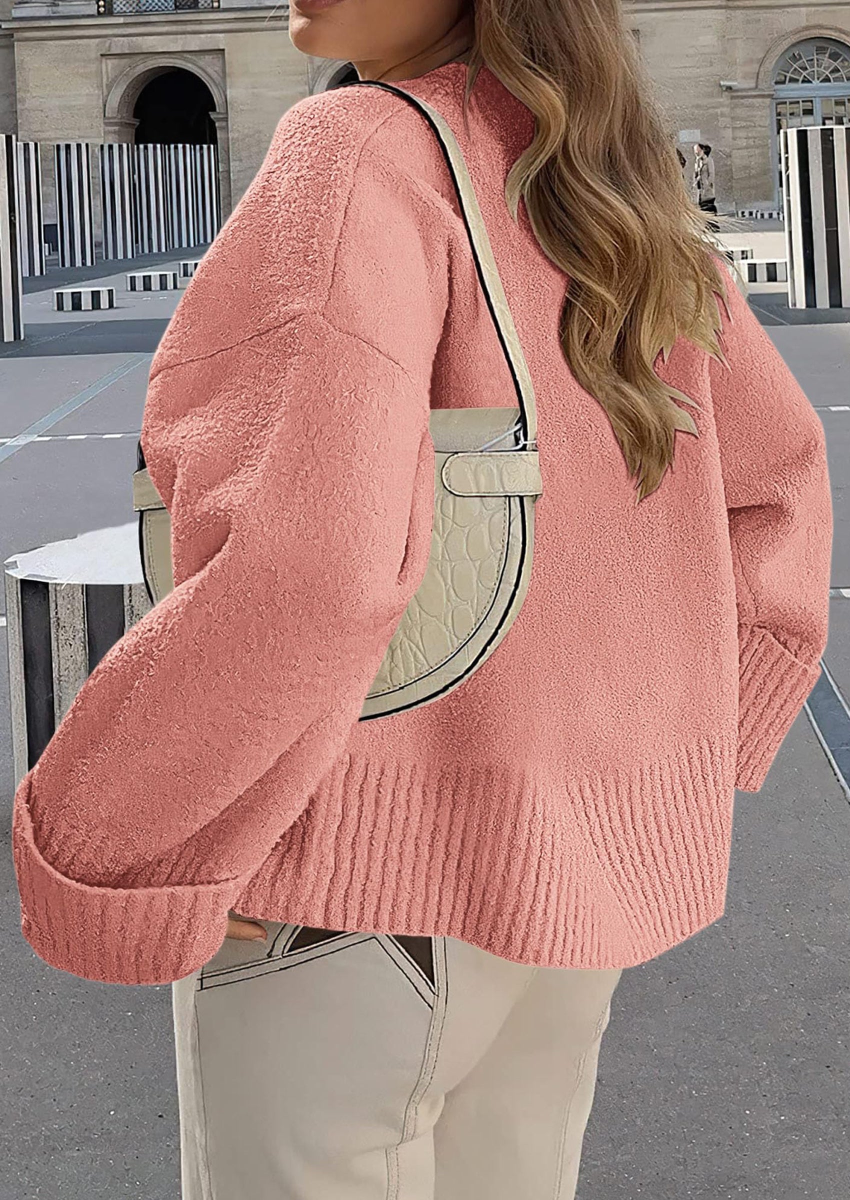 Women's Fall Oversized Sweaters Casual Crewneck Pullover Long Sleeve Fuzzy Chunky Knit Tops Blouse