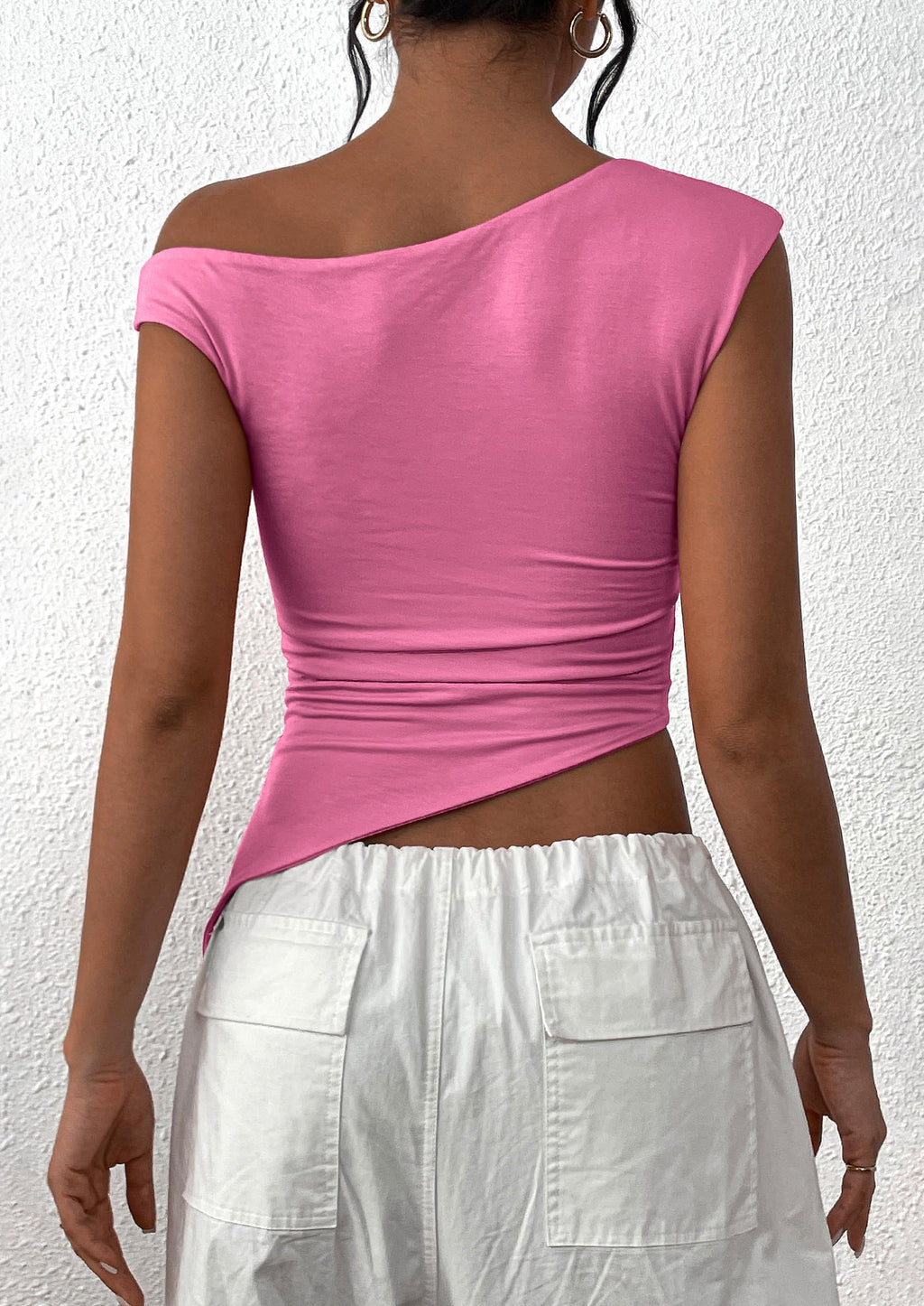 Womens Off The Shoulder Tops Summer Sleeveless One Shoulder Ruched Asymmetrical Y2K Going Out Crop Tank Top