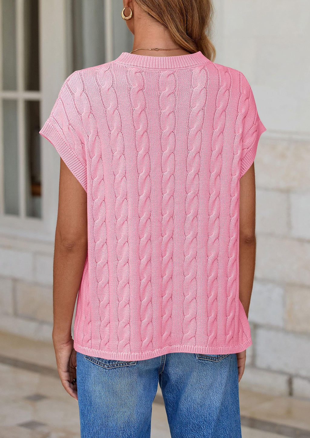 Women's Sweater Vest Summer Short Sleeve Tops Casual Crewneck Knit Oversized Pullover Trendy Spring Outfits