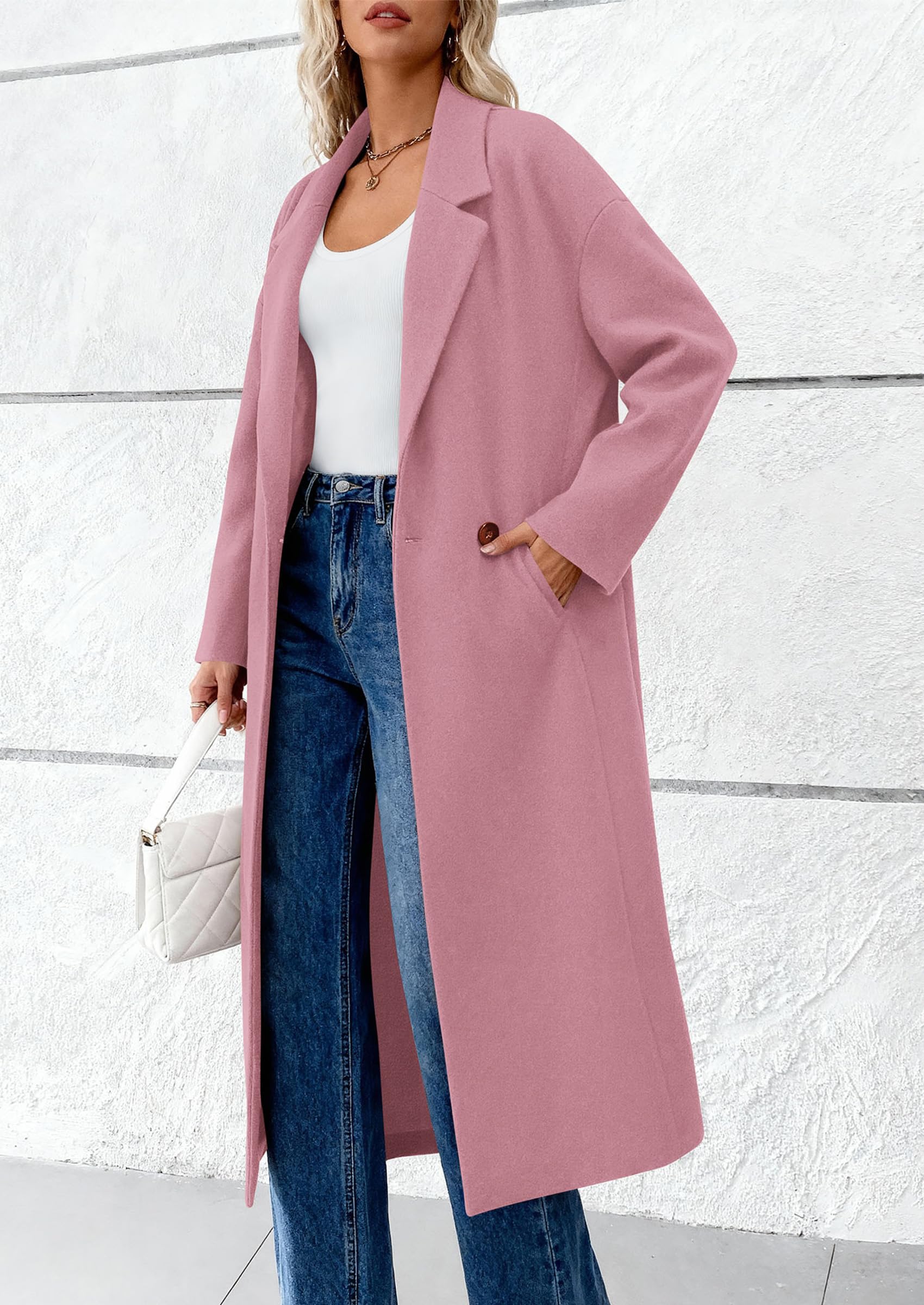 Womens Winter Coats Trendy Long Sleeve Notch Lapel Button Long Jackets Casual Oversized Vacation Outfits