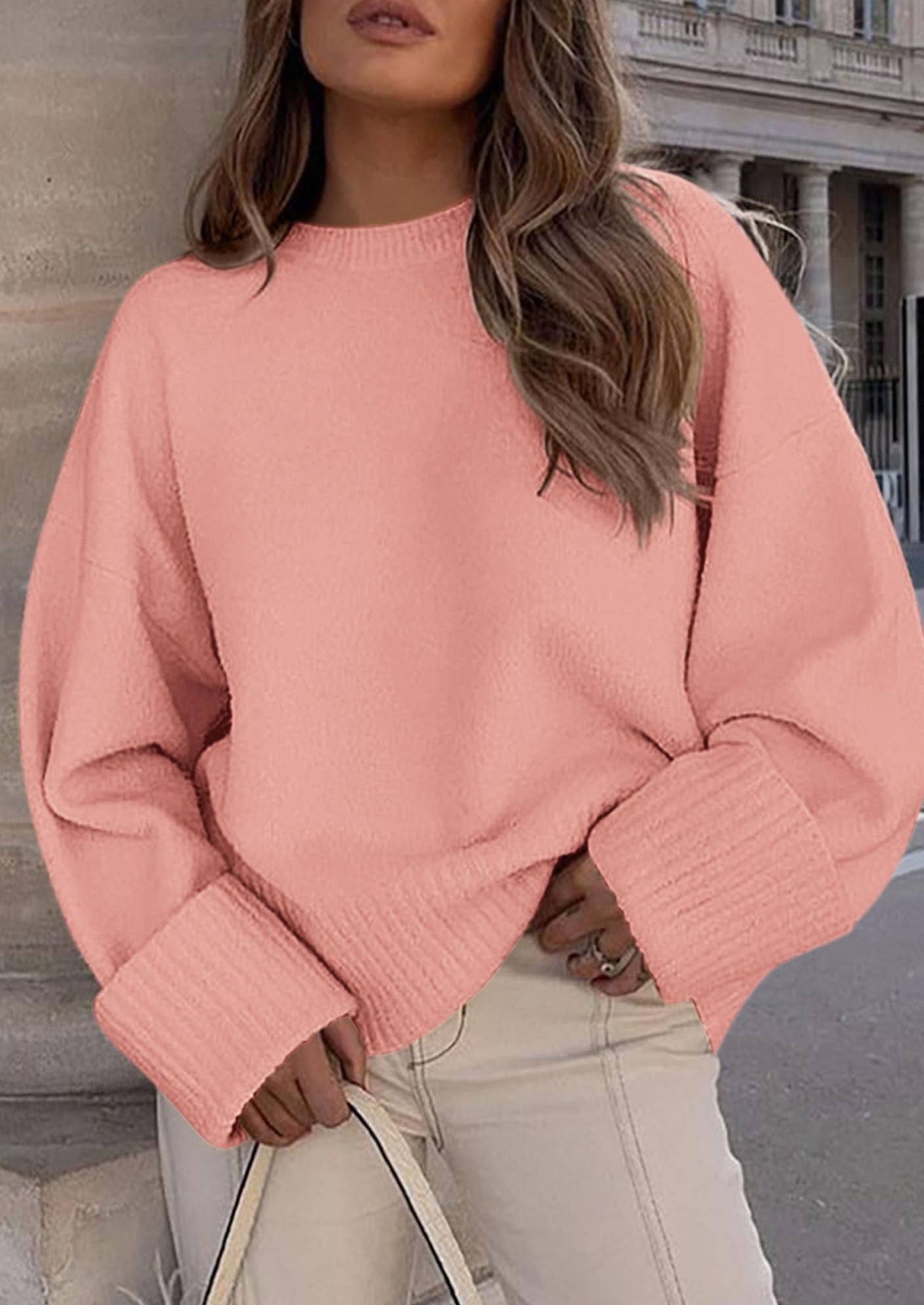 Women's Fall Oversized Sweaters Casual Crewneck Pullover Long Sleeve Fuzzy Chunky Knit Tops Blouse