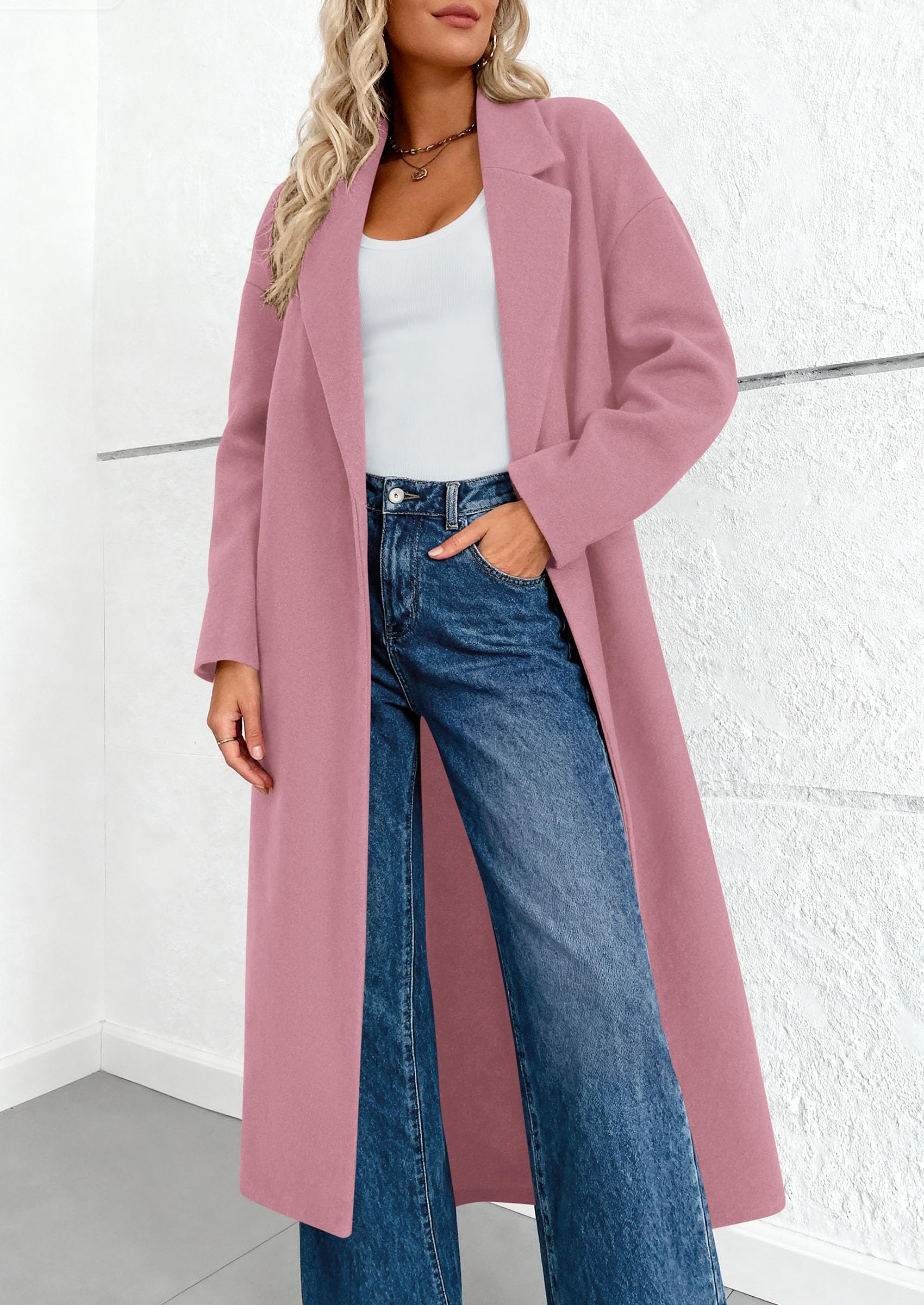 Womens Winter Coats Trendy Long Sleeve Notch Lapel Button Long Jackets Casual Oversized Vacation Outfits
