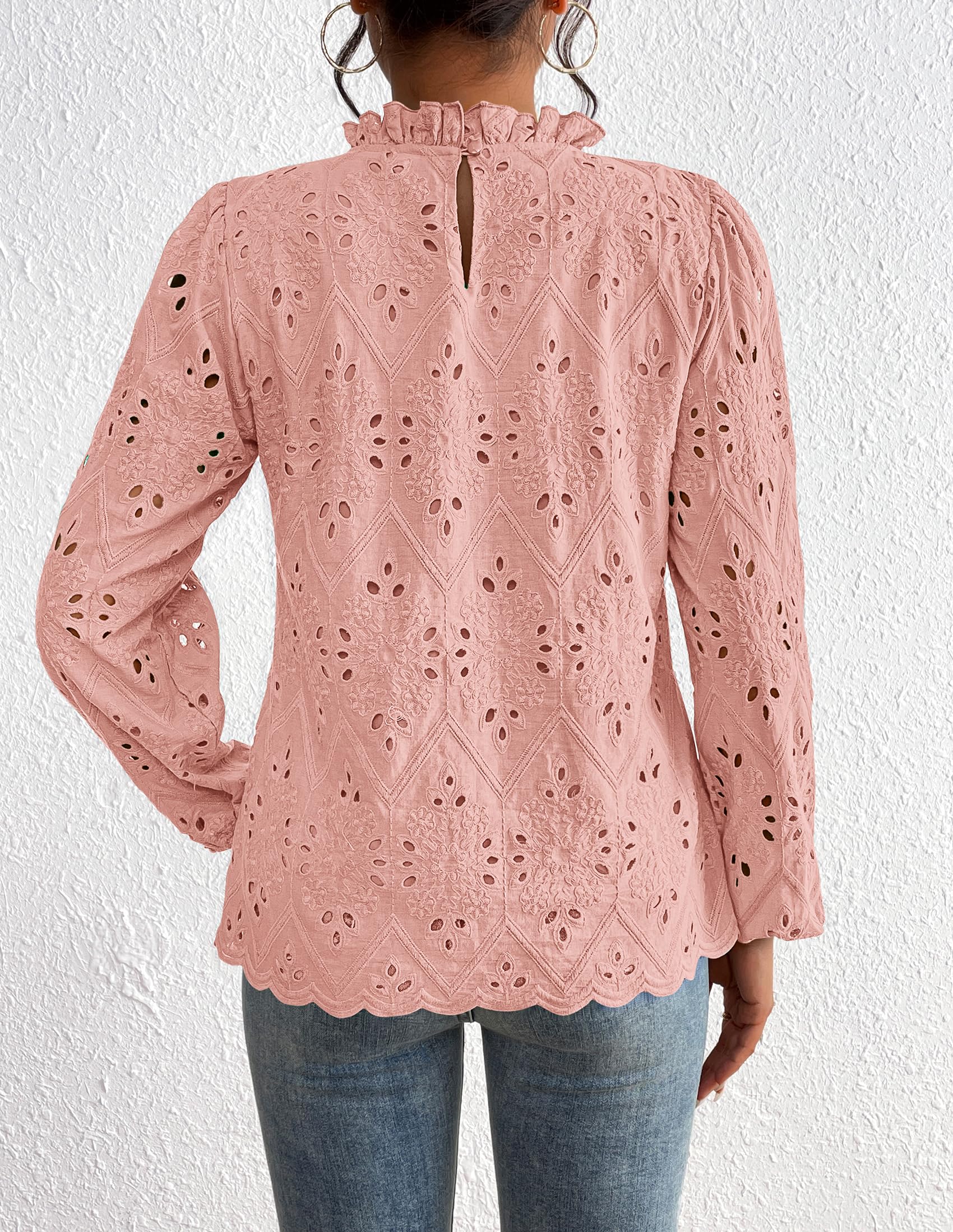 Womens Tops Dressy Casual Spring Long Sleeve Shirts Embroidered Eyelet Blouses Going Out Outfits
