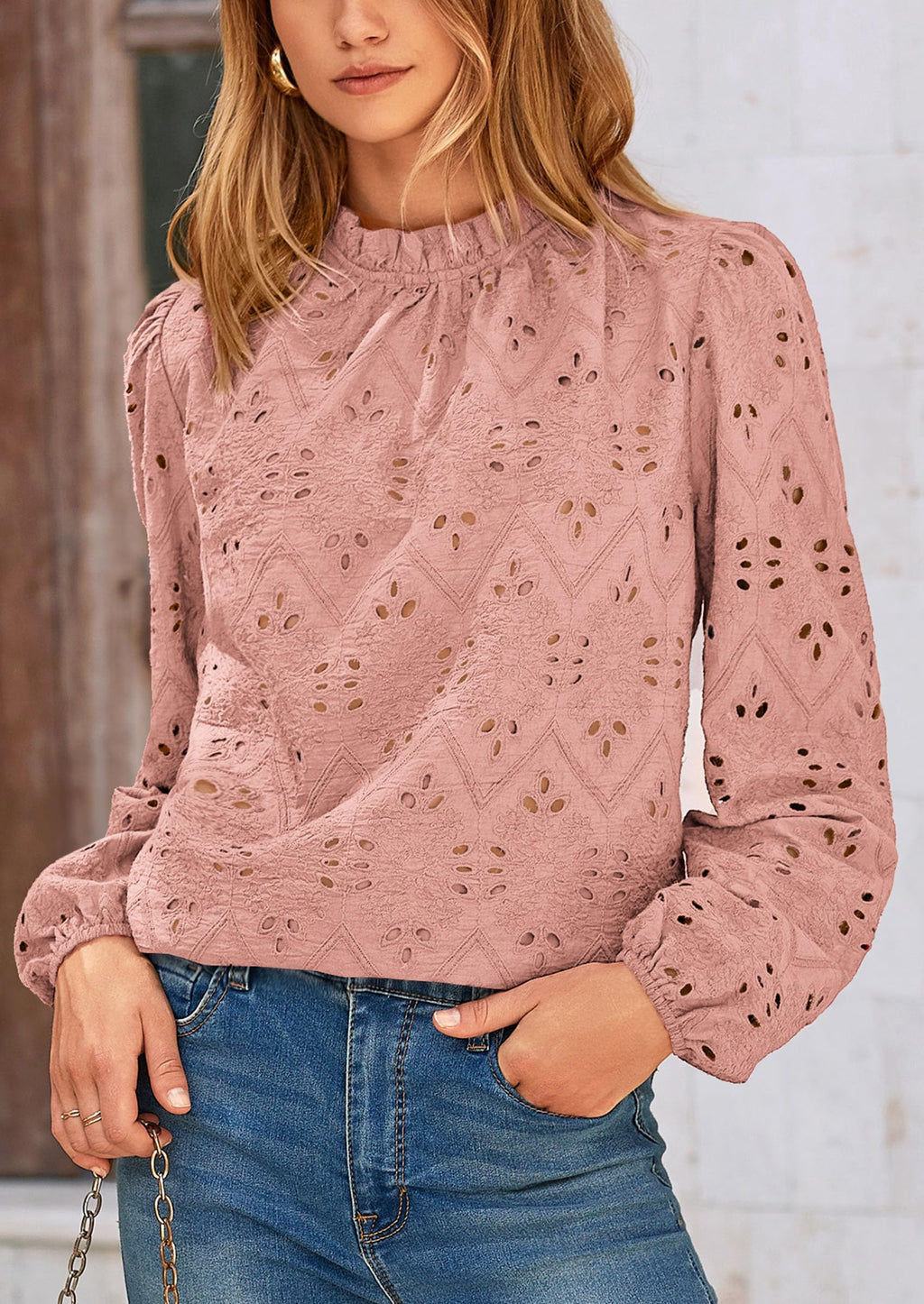 Womens Tops Dressy Casual Spring Long Sleeve Shirts Embroidered Eyelet Blouses Going Out Outfits