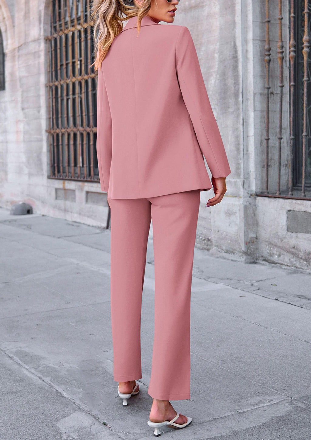 2 Piece Blazer Outfits Business Casual Oversized Jacket Wide Leg Work Pants Dressy Suit Set