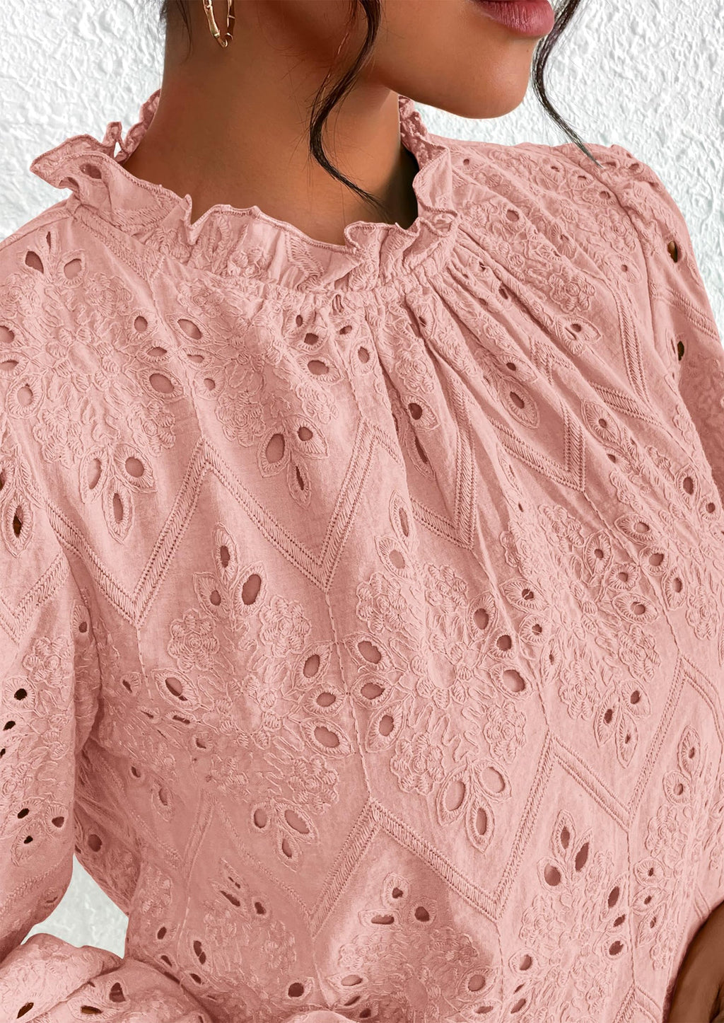 Womens Tops Dressy Casual Spring Long Sleeve Shirts Embroidered Eyelet Blouses Going Out Outfits