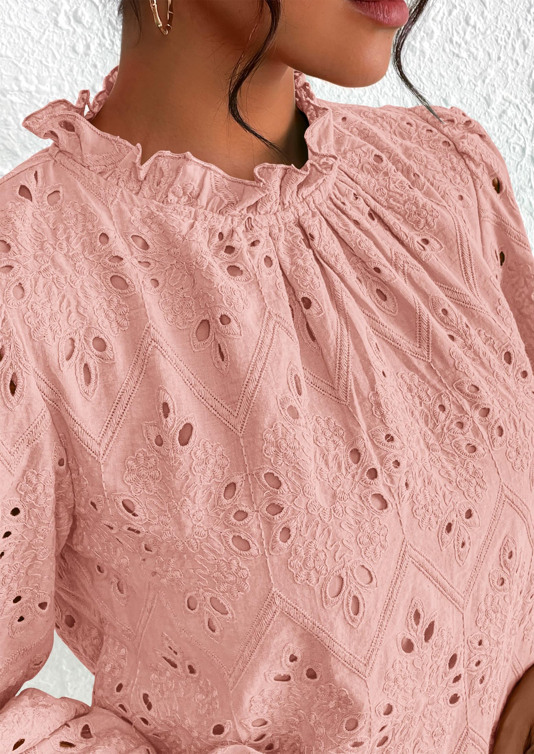 Womens Tops Dressy Casual Spring Long Sleeve Shirts Embroidered Eyelet Blouses Going Out Outfits