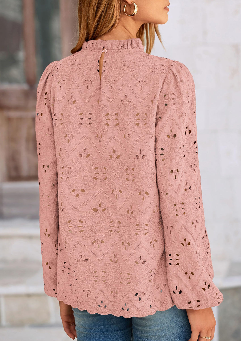 Womens Tops Dressy Casual Spring Long Sleeve Shirts Embroidered Eyelet Blouses Going Out Outfits