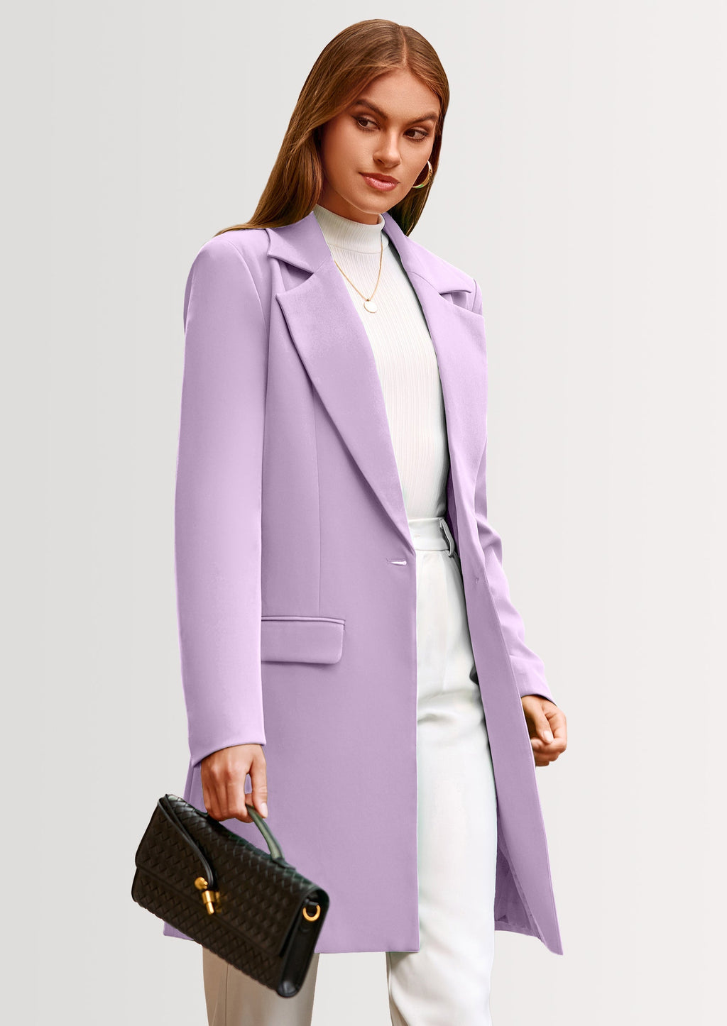Women's Spring Fall Long Blazer Jackets Long Sleeve Lapel Pockets Loose Fit Work Casual Blazers Outerwear