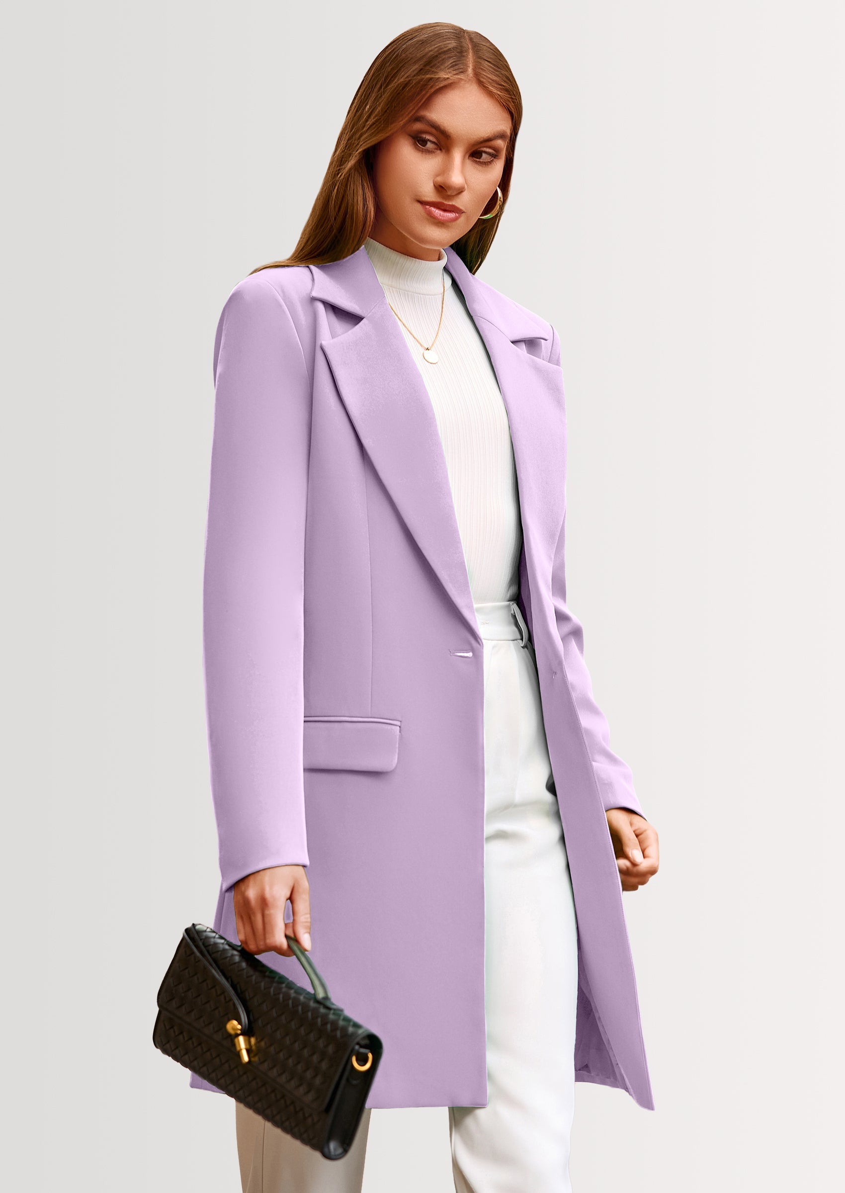 Women's Spring Fall Long Blazer Jackets Long Sleeve Lapel Pockets Loose Fit Work Casual Blazers Outerwear