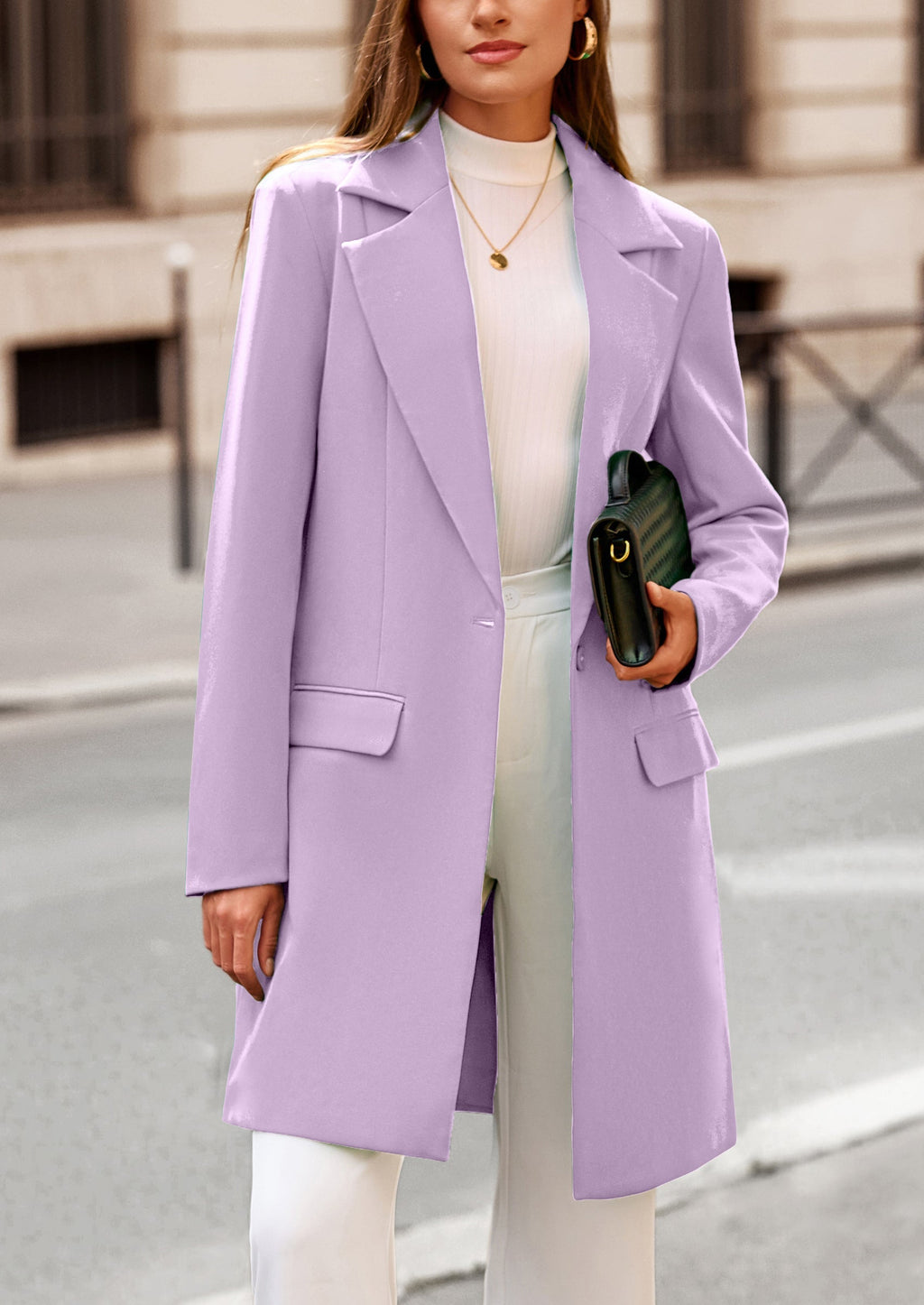 Women's Spring Fall Long Blazer Jackets Long Sleeve Lapel Pockets Loose Fit Work Casual Blazers Outerwear