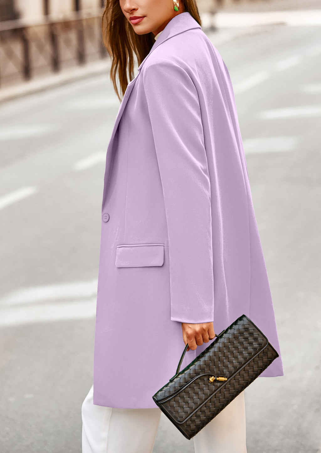 Women's Spring Fall Long Blazer Jackets Long Sleeve Lapel Pockets Loose Fit Work Casual Blazers Outerwear