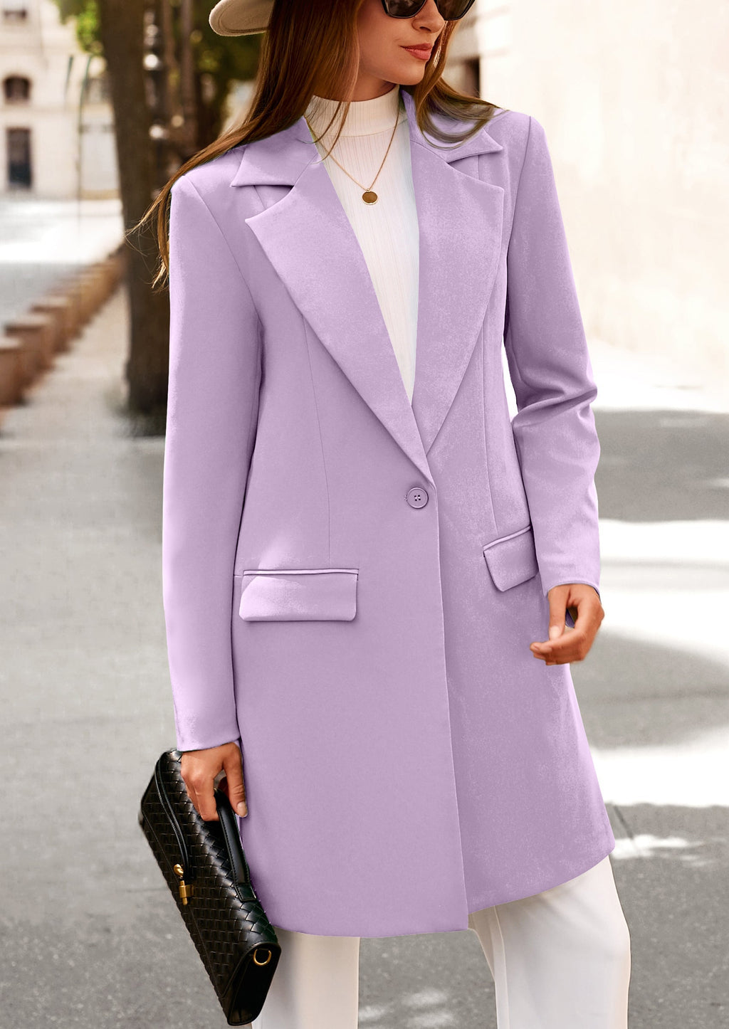 Women's Spring Fall Long Blazer Jackets Long Sleeve Lapel Pockets Loose Fit Work Casual Blazers Outerwear