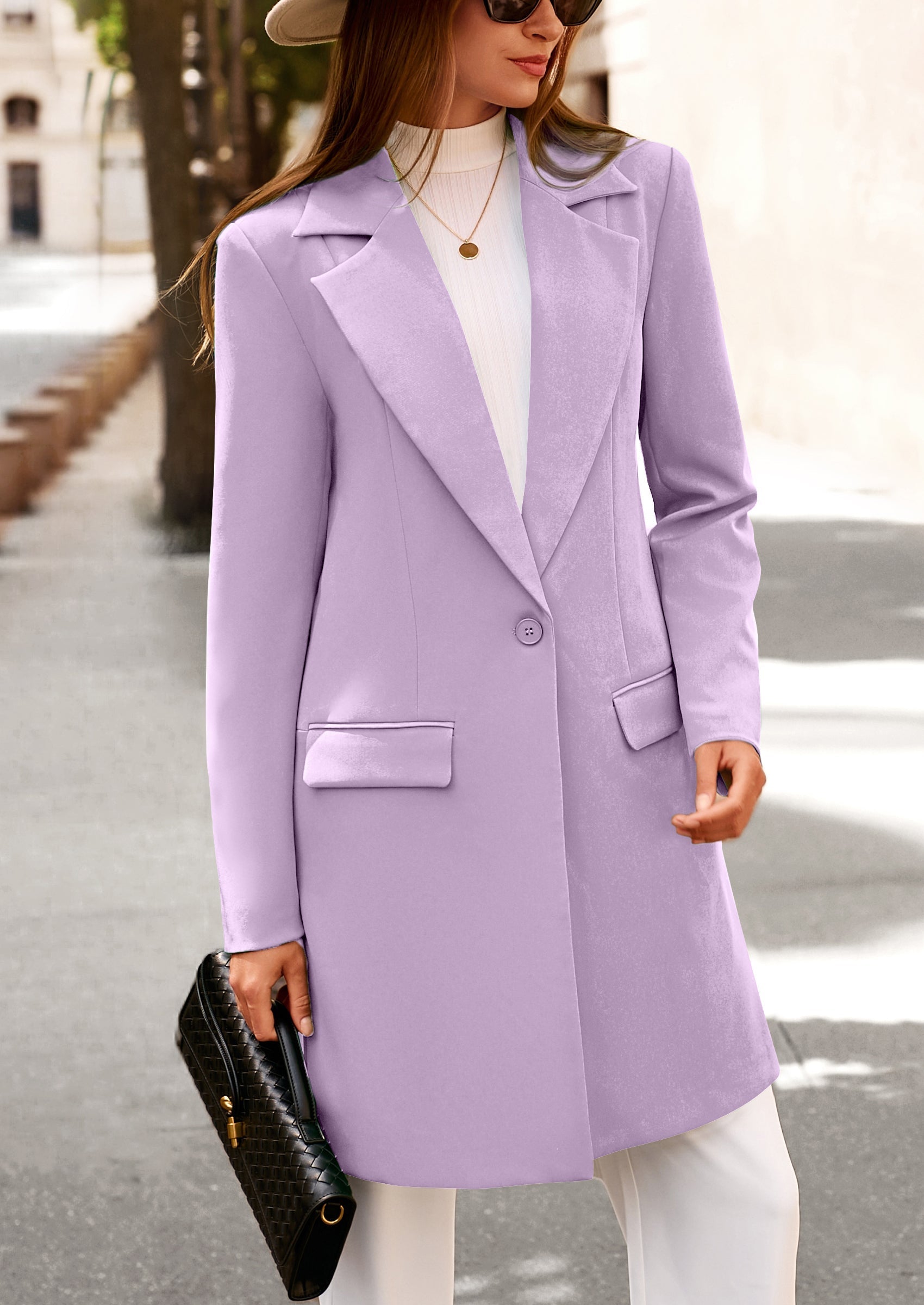 Women's Spring Fall Long Blazer Jackets Long Sleeve Lapel Pockets Loose Fit Work Casual Blazers Outerwear