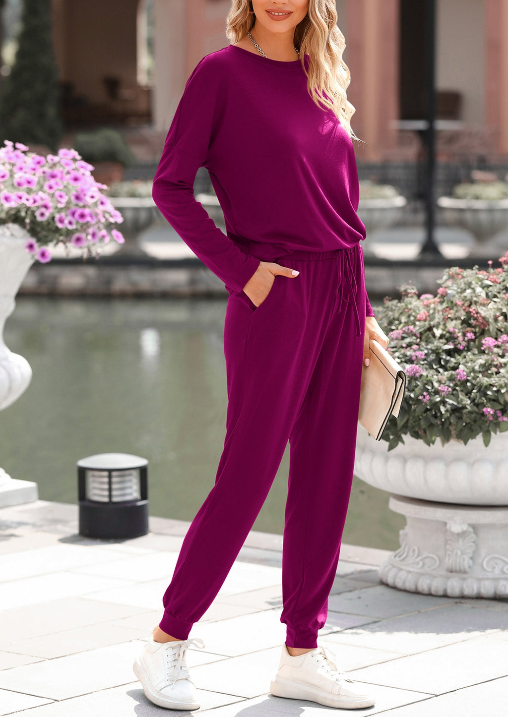 Lounge Outfit Long Sleeve Crewneck Pullover Tops High Waisted Pants Set Tracksuit