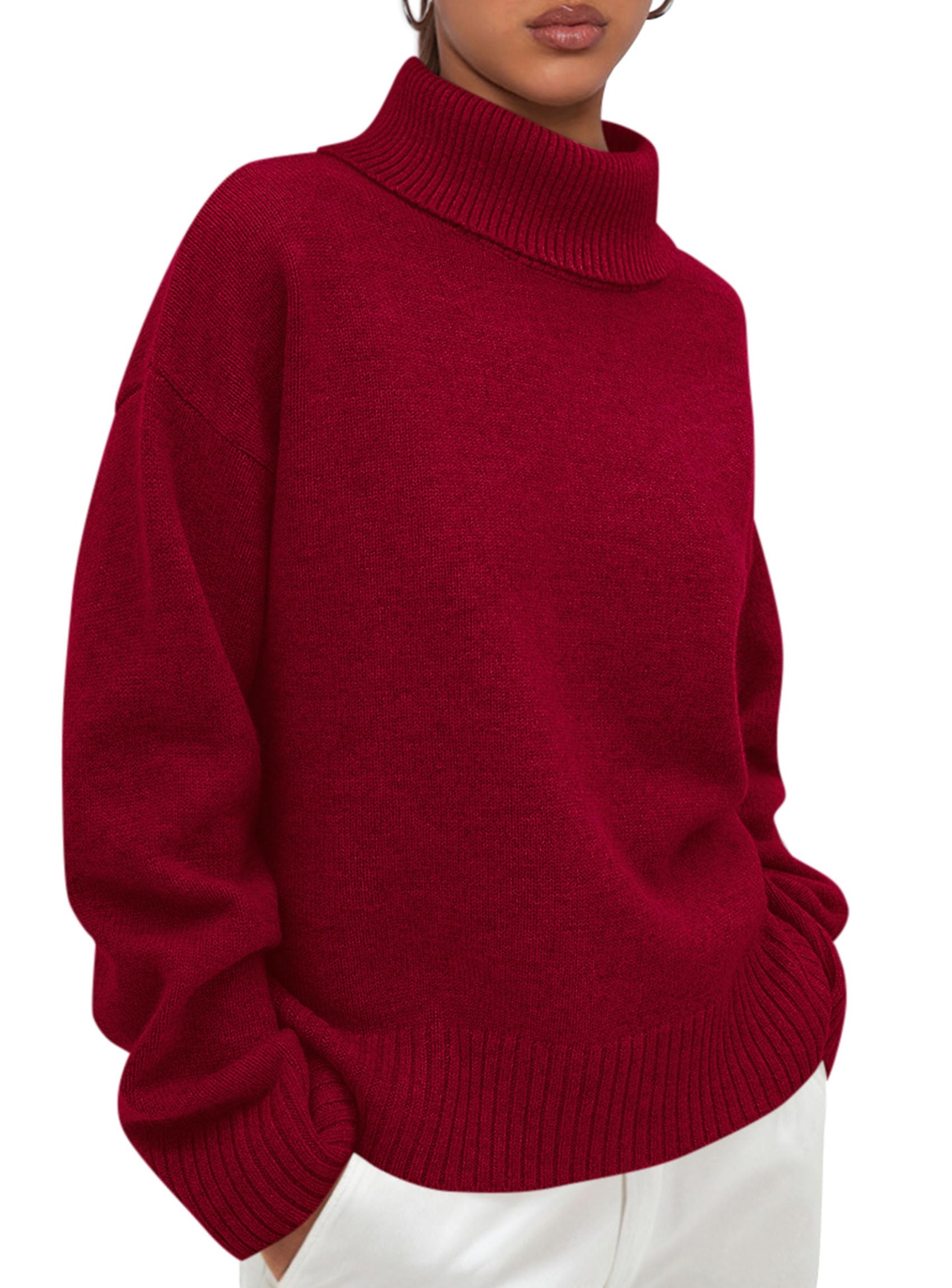 Womens Turtleneck Long Sleeve Sweater Fall Trendy Loose Fit Casual Tops Chunky Knit Pullover Sweaters
