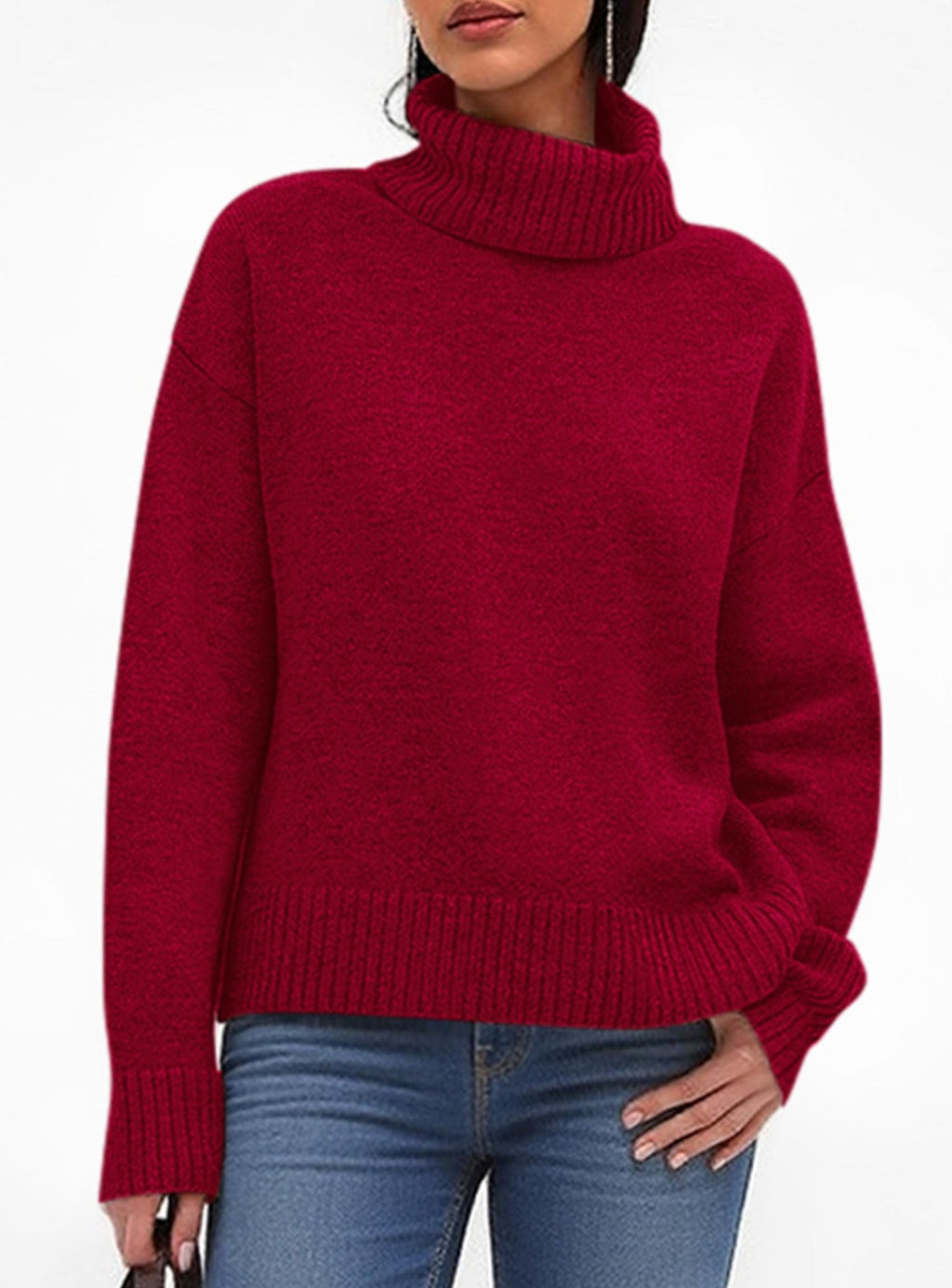 Womens Turtleneck Long Sleeve Sweater Fall Trendy Loose Fit Casual Tops Chunky Knit Pullover Sweaters