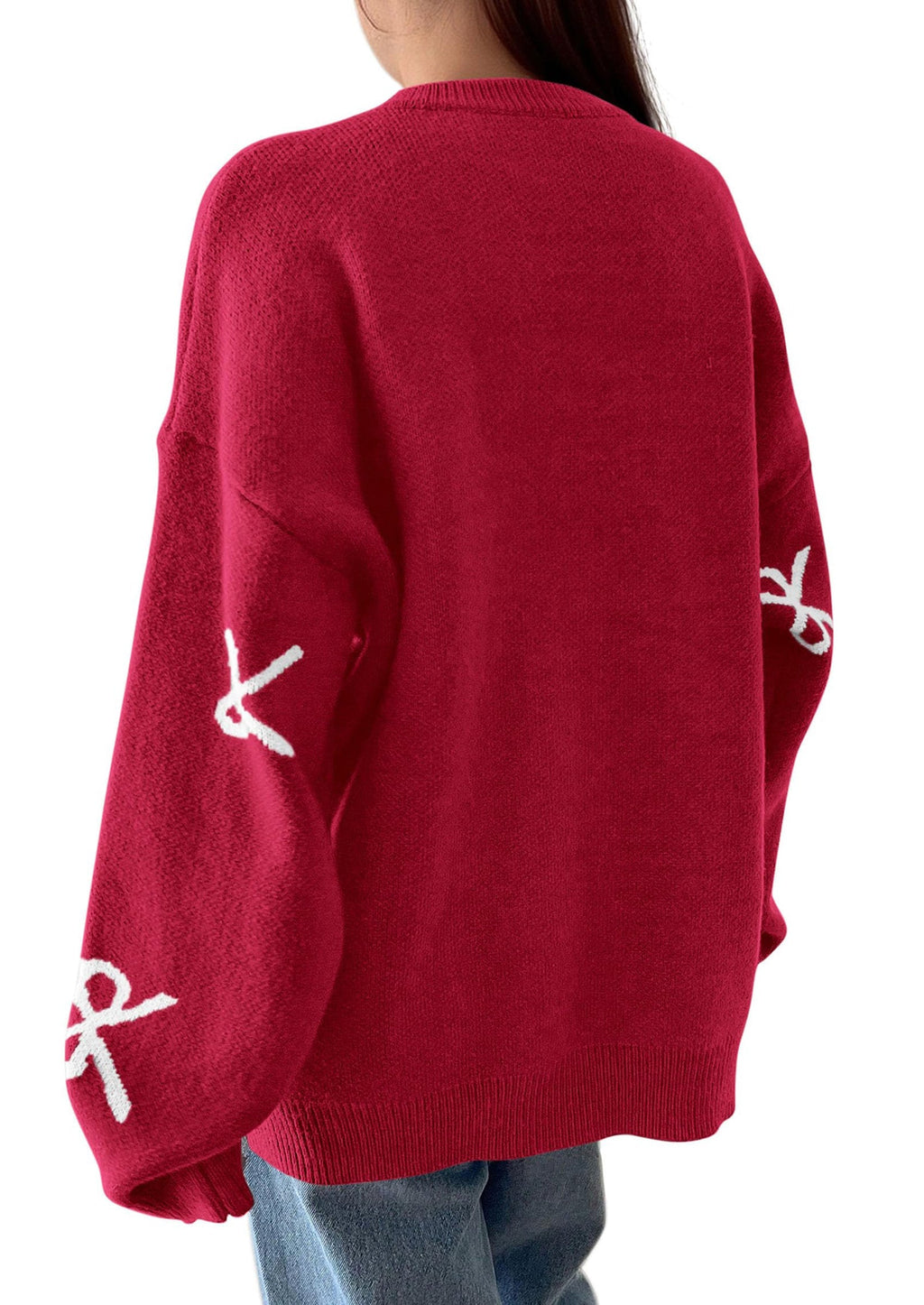 Fall Long Sleeve Pullover Sweaters for Women Trendy Crewneck Casual Cute Bow Chunky Knit Oversized Sweater