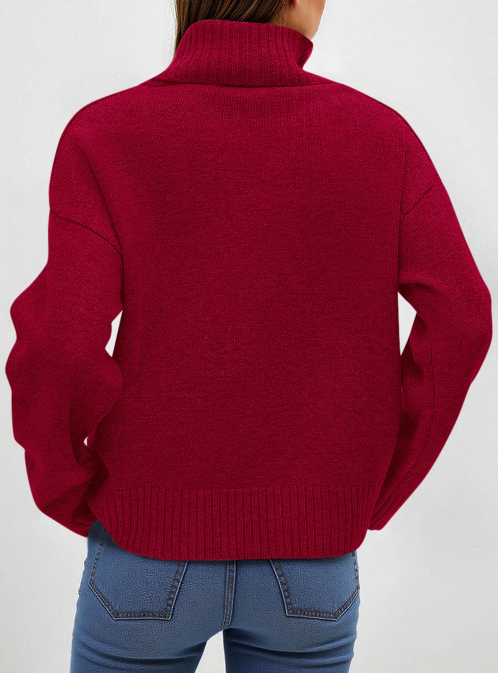 Womens Turtleneck Long Sleeve Sweater Fall Trendy Loose Fit Casual Tops Chunky Knit Pullover Sweaters