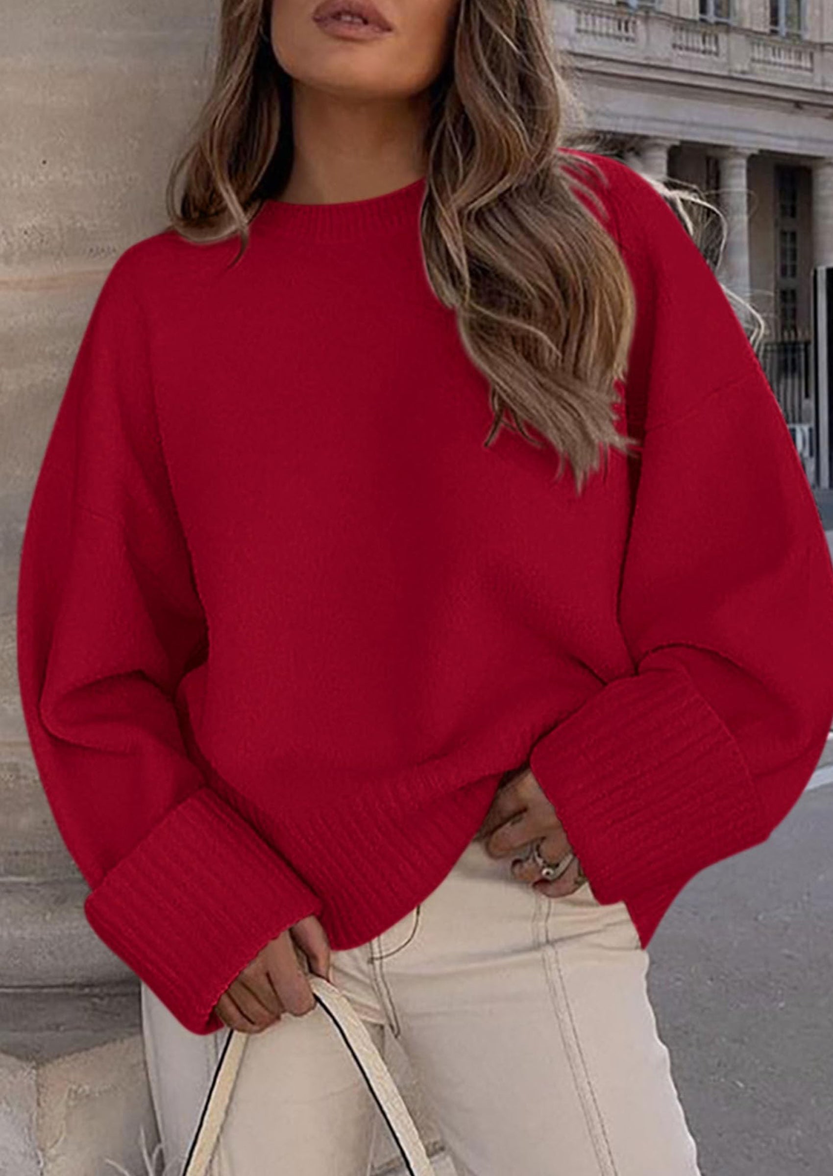 Women's Fall Oversized Sweaters Casual Crewneck Pullover Long Sleeve Fuzzy Chunky Knit Tops Blouse