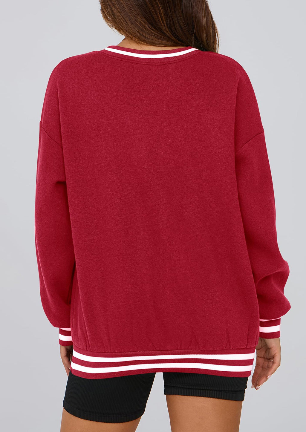 Women's Oversized Sweatshirts Casual Long Sleeve Stripes Knit V Neck Pullover Top Fall Teens Preppy Clothes