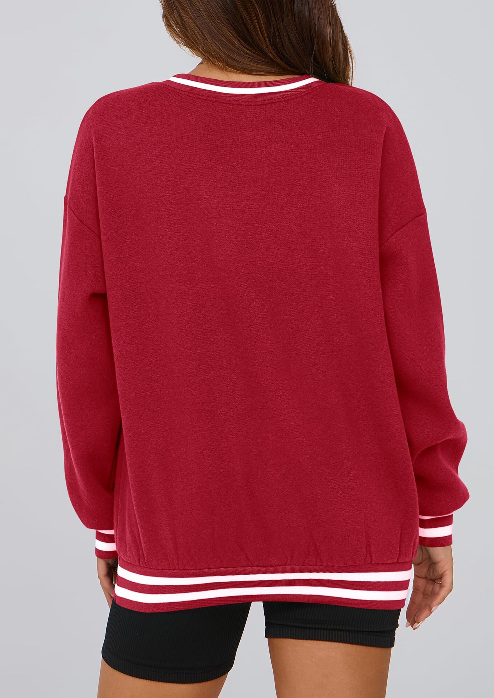 Women's Oversized Sweatshirts Casual Long Sleeve Stripes Knit V Neck Pullover Top Fall Teens Preppy Clothes