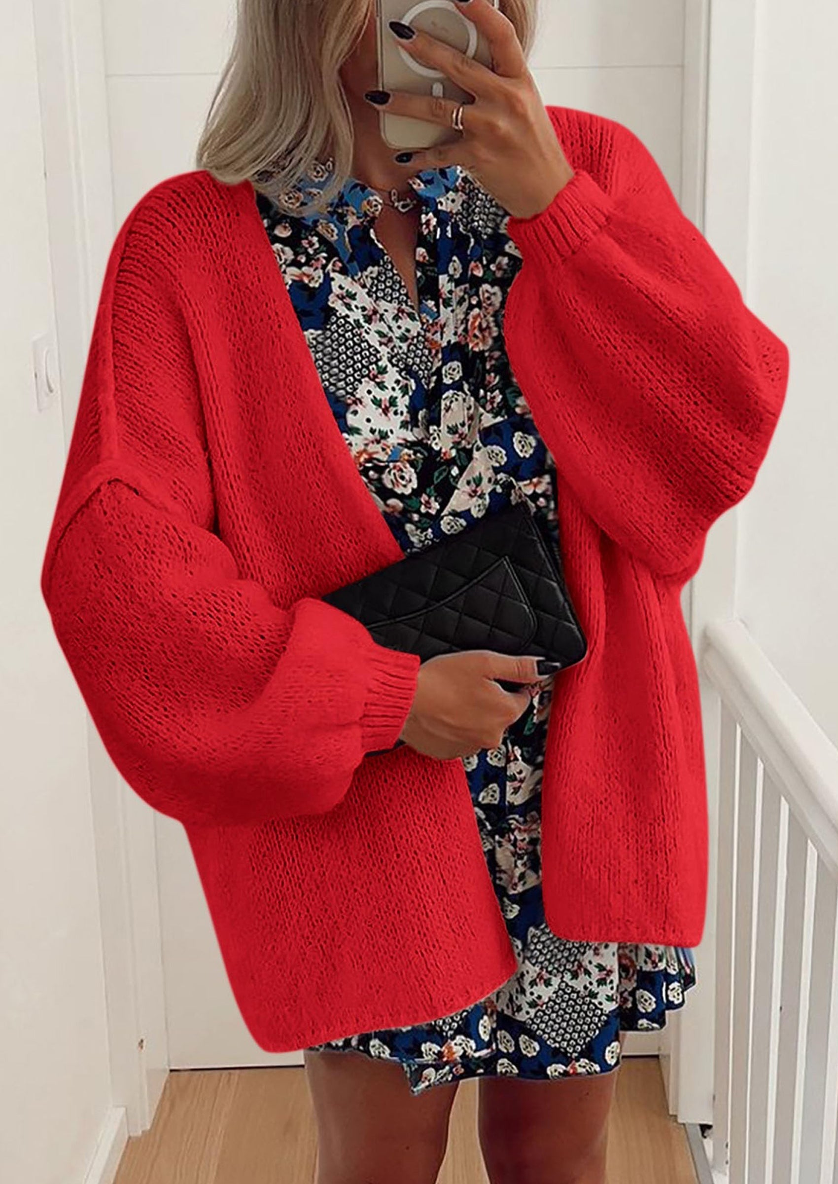 Womens Oversized Cardigan Sweaters Fall Long Lantern Sleeve Knit Open Front Lightweight Sweater