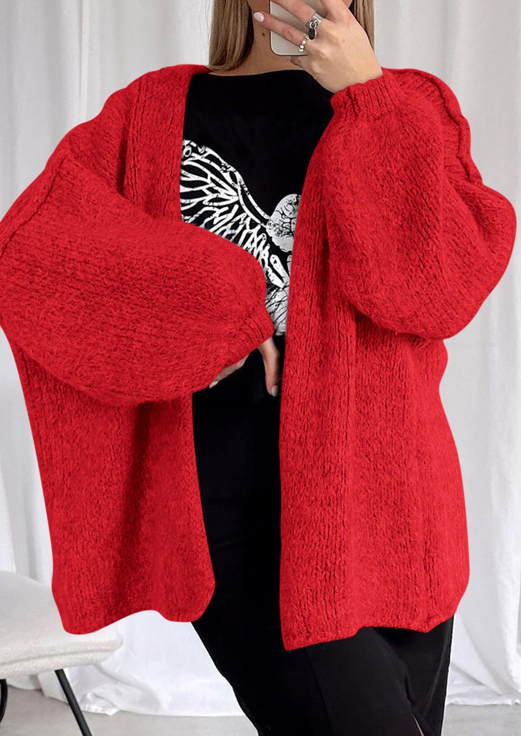 Womens Oversized Cardigan Sweaters Fall Long Lantern Sleeve Knit Open Front Lightweight Sweater