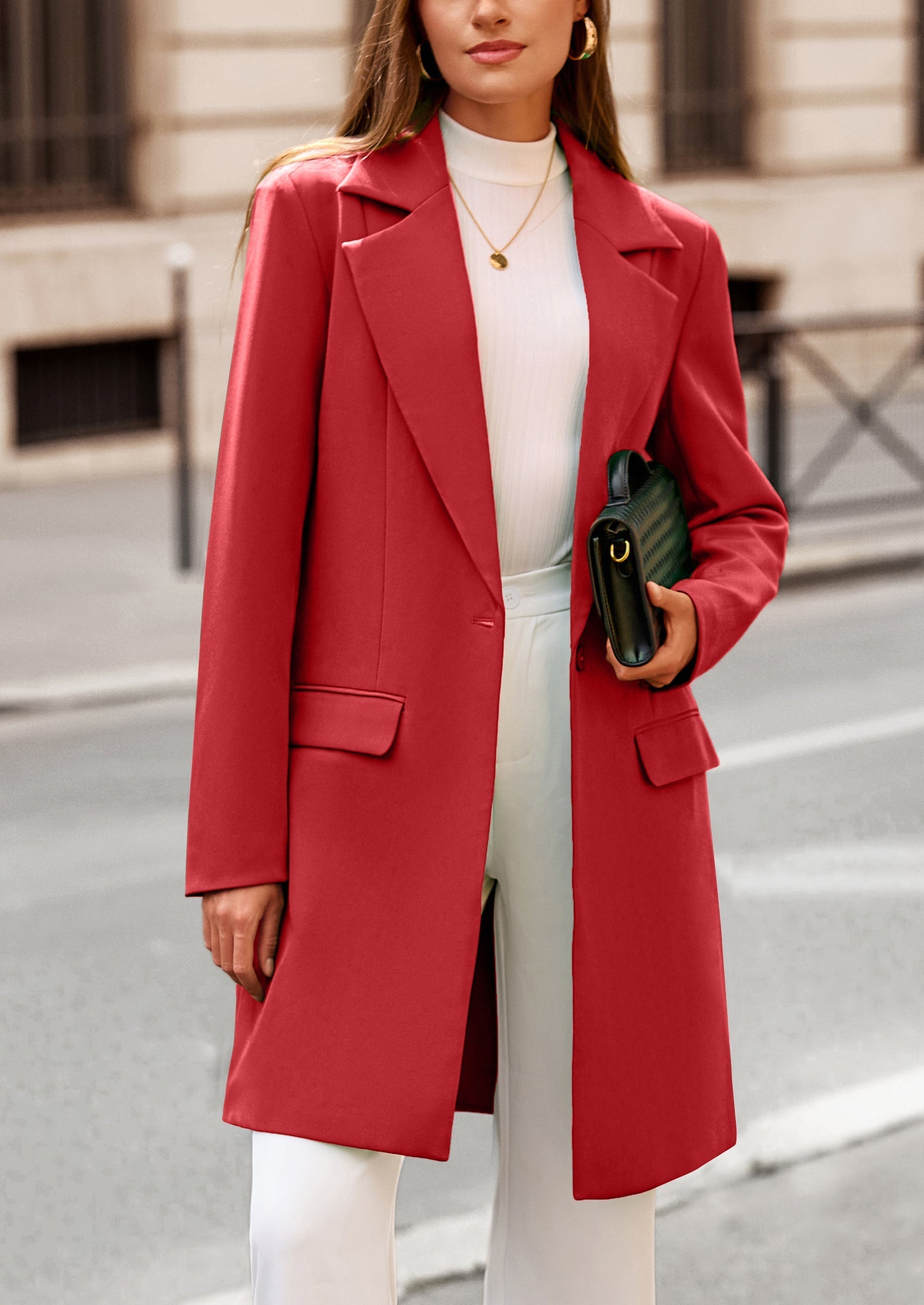 Women's Spring Fall Long Blazer Jackets Long Sleeve Lapel Pockets Loose Fit Work Casual Blazers Outerwear