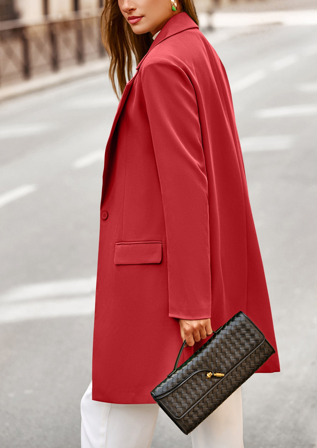 Women's Spring Fall Long Blazer Jackets Long Sleeve Lapel Pockets Loose Fit Work Casual Blazers Outerwear