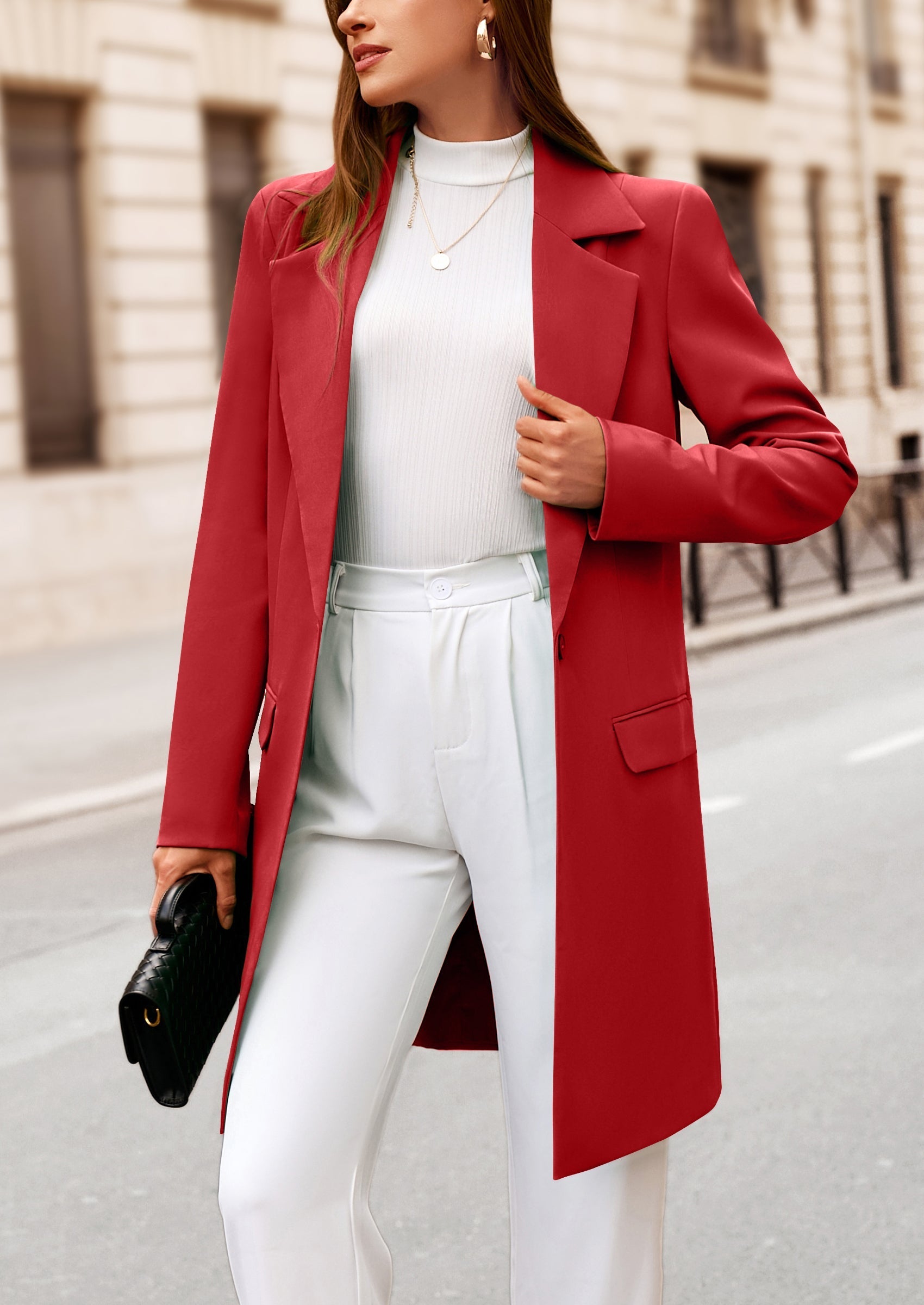 Women's Spring Fall Long Blazer Jackets Long Sleeve Lapel Pockets Loose Fit Work Casual Blazers Outerwear