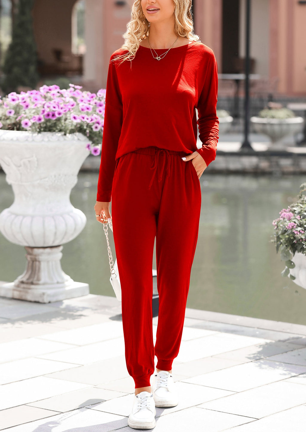Lounge Outfit Long Sleeve Crewneck Pullover Tops High Waisted Pants Set Tracksuit
