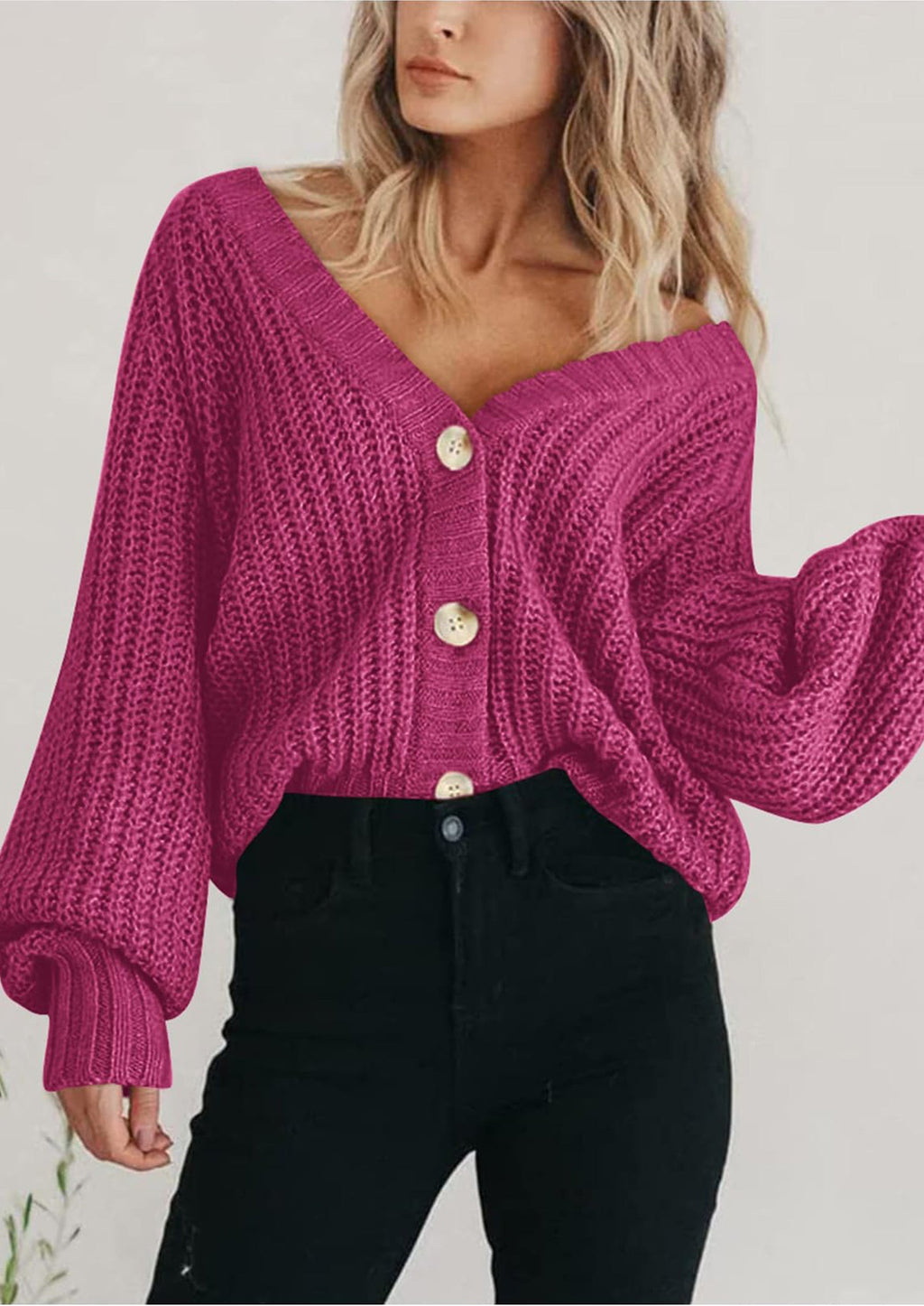 Women's Chunky Knit Open Front Sweater Long Sleeve Button Loose Short Cardigan Outerwear Coats