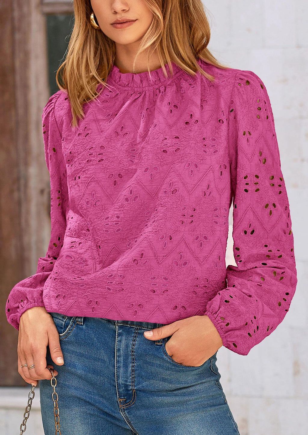 Womens Tops Dressy Casual Spring Long Sleeve Shirts Embroidered Eyelet Blouses Going Out Outfits