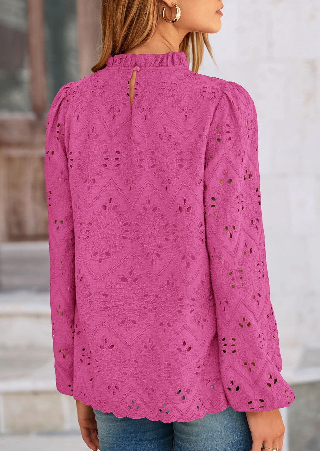 Womens Tops Dressy Casual Spring Long Sleeve Shirts Embroidered Eyelet Blouses Going Out Outfits