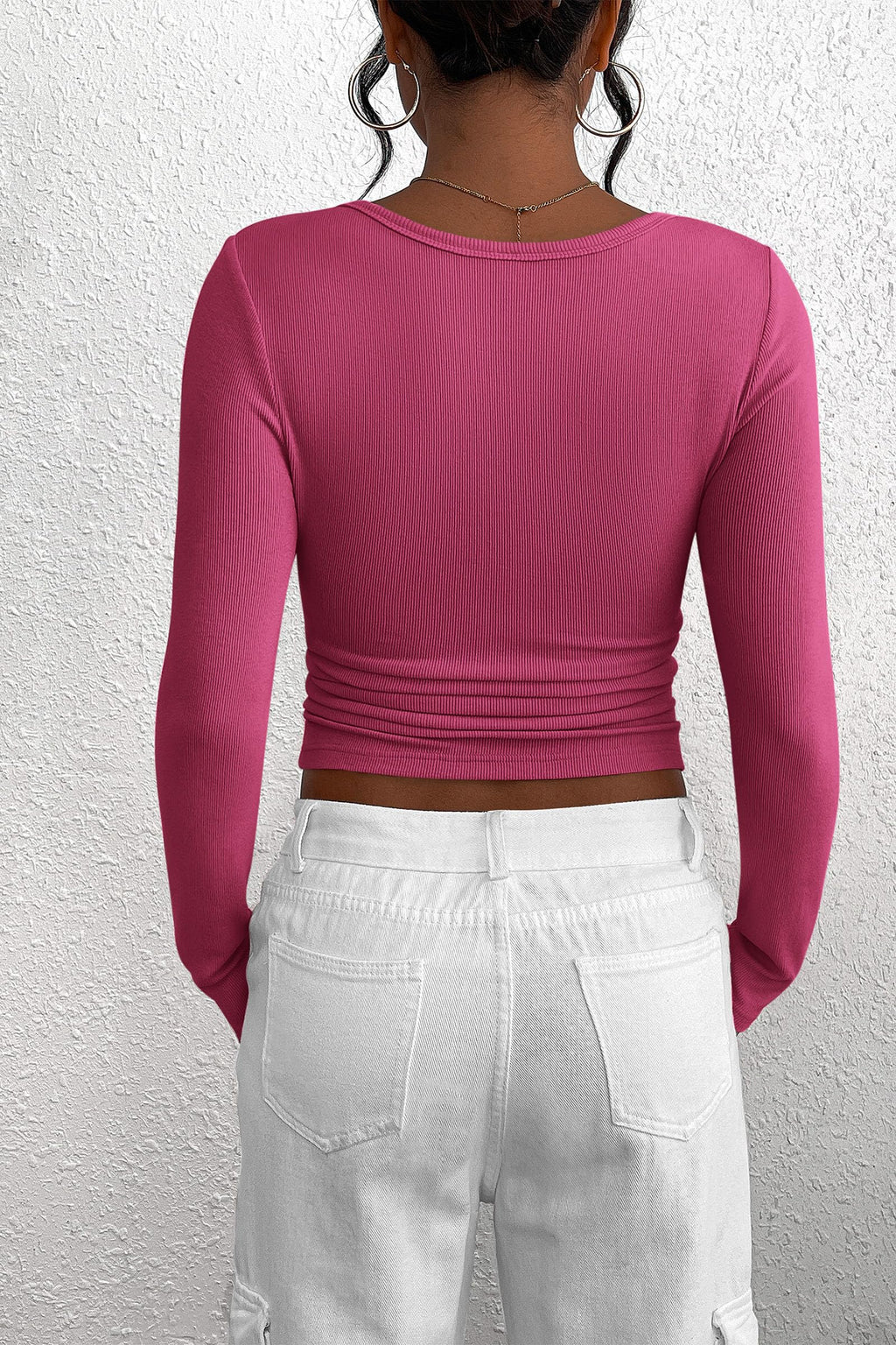 Women's Spring Fall Long Sleeve Henley T Shirts Button Ribbed Knit Slim Fit Casual Basic Tops Blouse