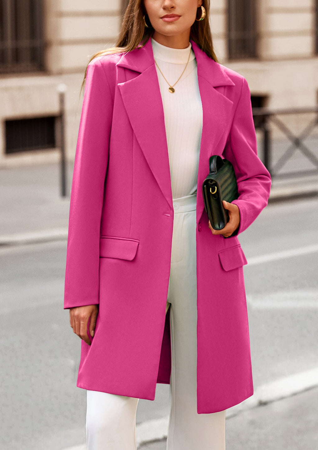 Women's Spring Fall Long Blazer Jackets Long Sleeve Lapel Pockets Loose Fit Work Casual Blazers Outerwear