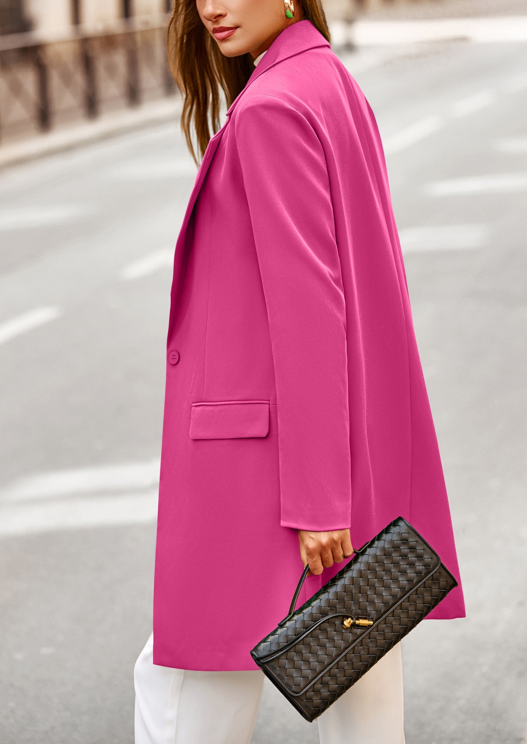 Women's Spring Fall Long Blazer Jackets Long Sleeve Lapel Pockets Loose Fit Work Casual Blazers Outerwear