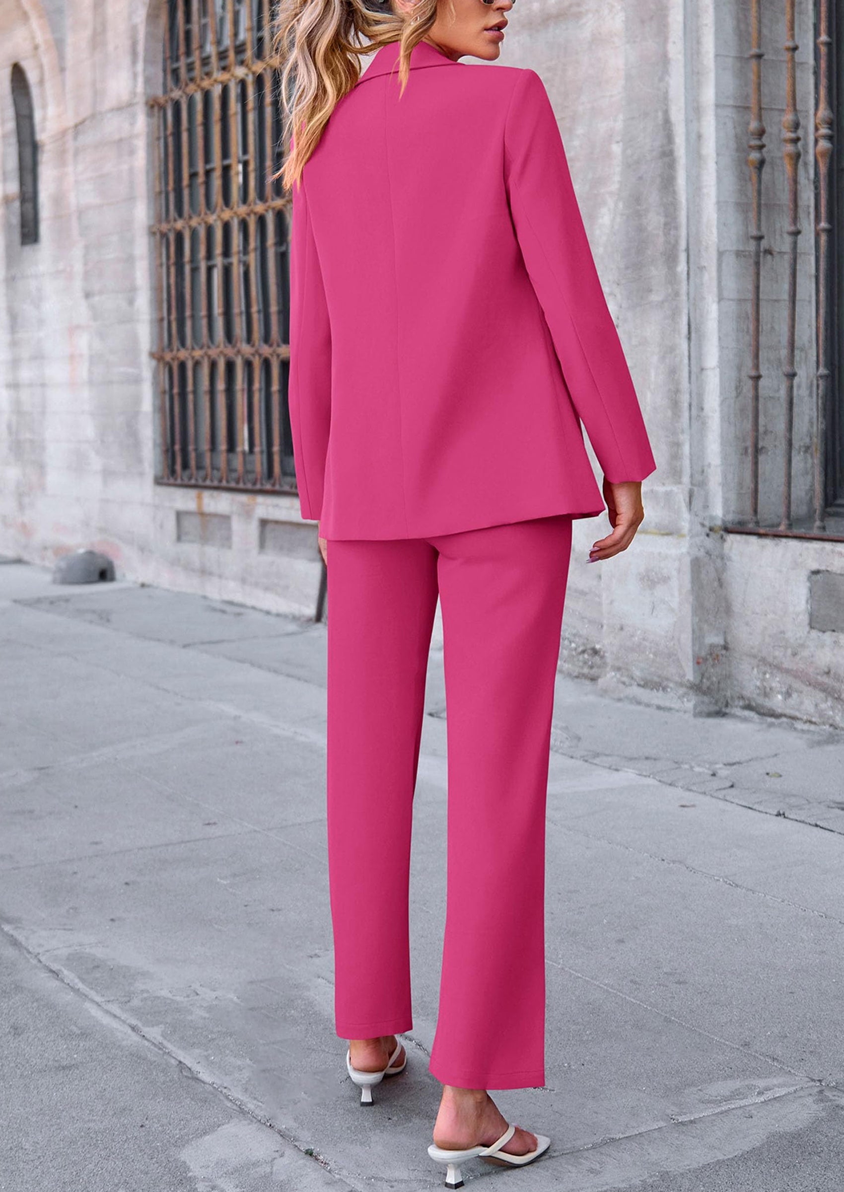 2 Piece Blazer Outfits Business Casual Oversized Jacket Wide Leg Work Pants Dressy Suit Set