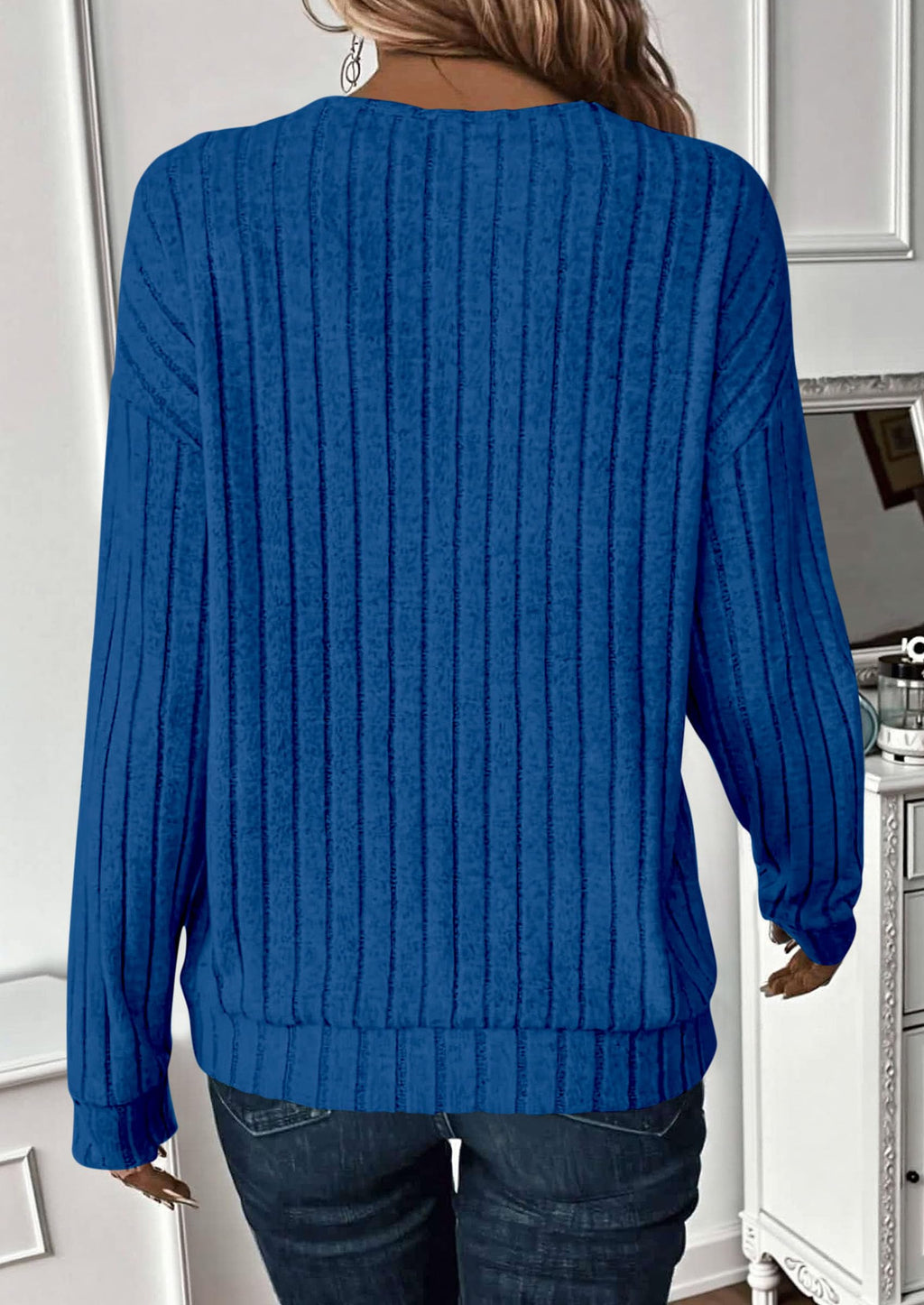 Fall Fashion Long Sleeve Shirts for Women Ribbed Knit V Neck Dressy Casual Lightweight Sweaters Tunic Tops