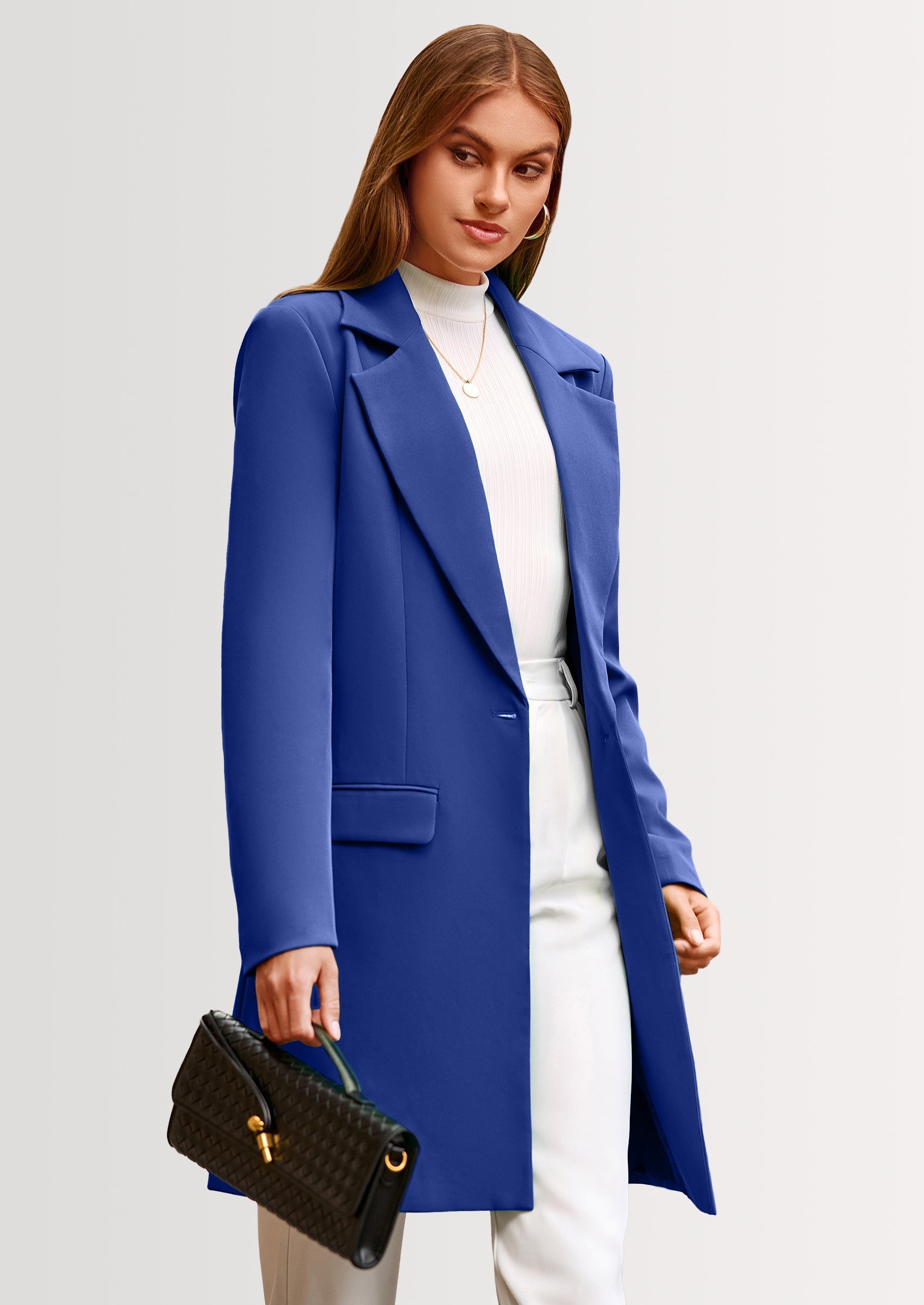 Women's Spring Fall Long Blazer Jackets Long Sleeve Lapel Pockets Loose Fit Work Casual Blazers Outerwear