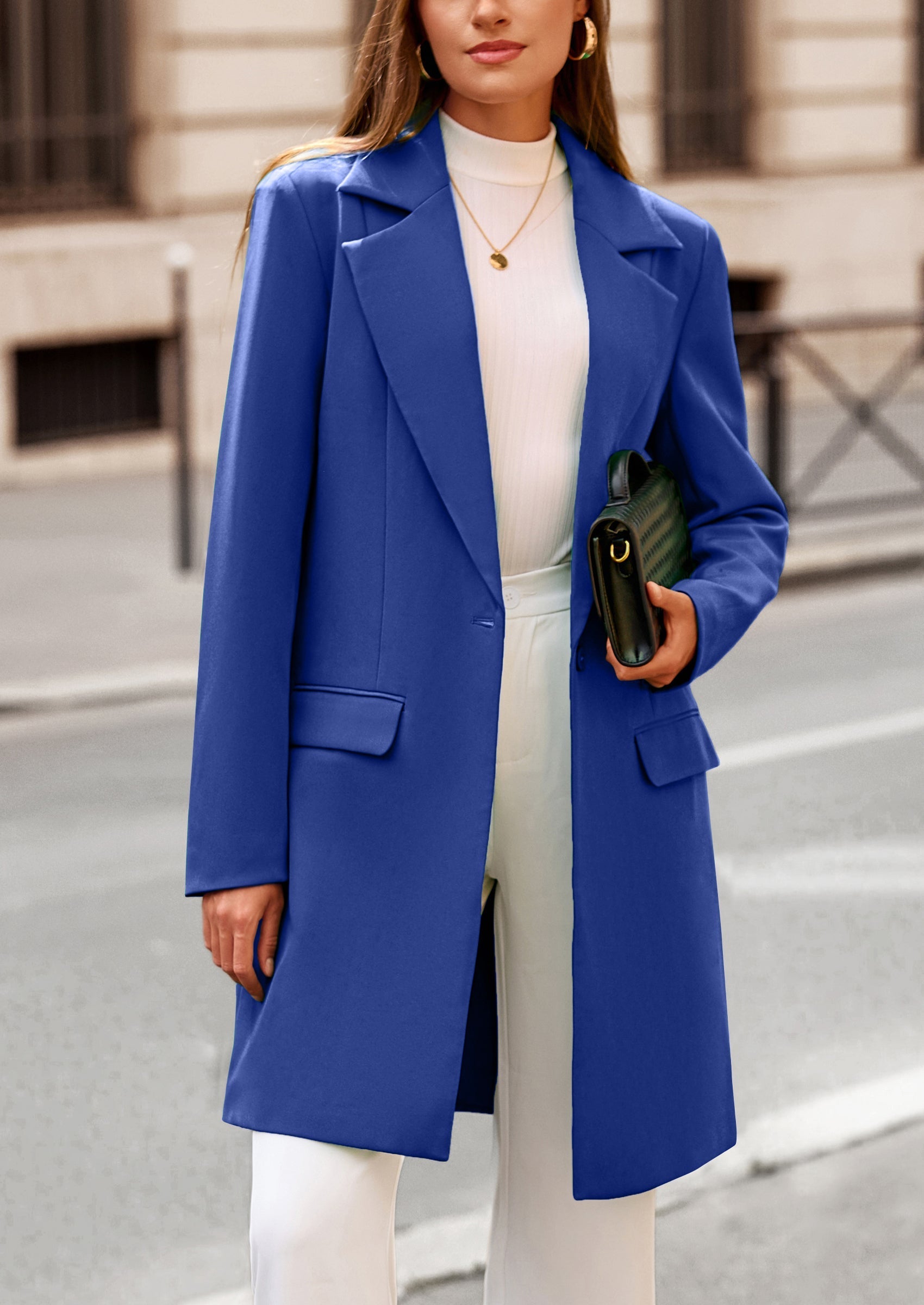 Women's Spring Fall Long Blazer Jackets Long Sleeve Lapel Pockets Loose Fit Work Casual Blazers Outerwear