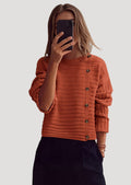 Womens Sweaters Fall Casual Long Sleeve Crewneck Button Loose Winter Knit Pullover Sweater Tops