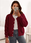 Fall Long Sleeve Cardigans for Women Trendy Open Front Winter Button Down Crewneck Soft Knit Sweater Jacket