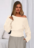 Women Off The Shoulder Sweater Fall Trendy Long Batwing Sleeve Knit Pullover Going Out Tops Winter Clothing