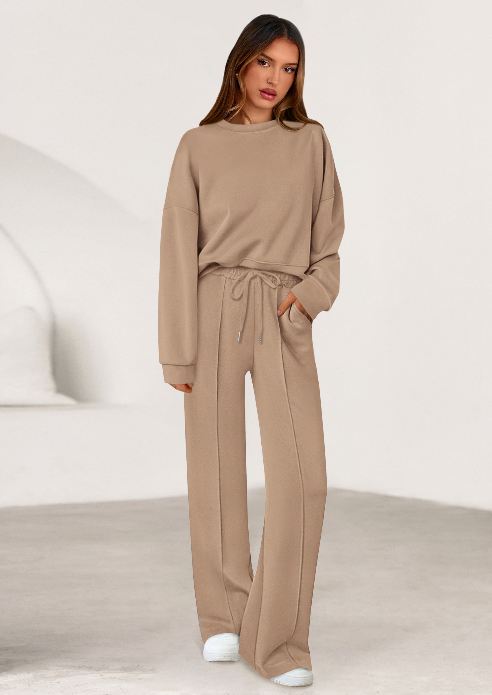 2 Piece Sets For Women Fall Trendy Long Sleeve Sweatshirt Wide Leg Pants Loungewear Set Matching Sweatsuit