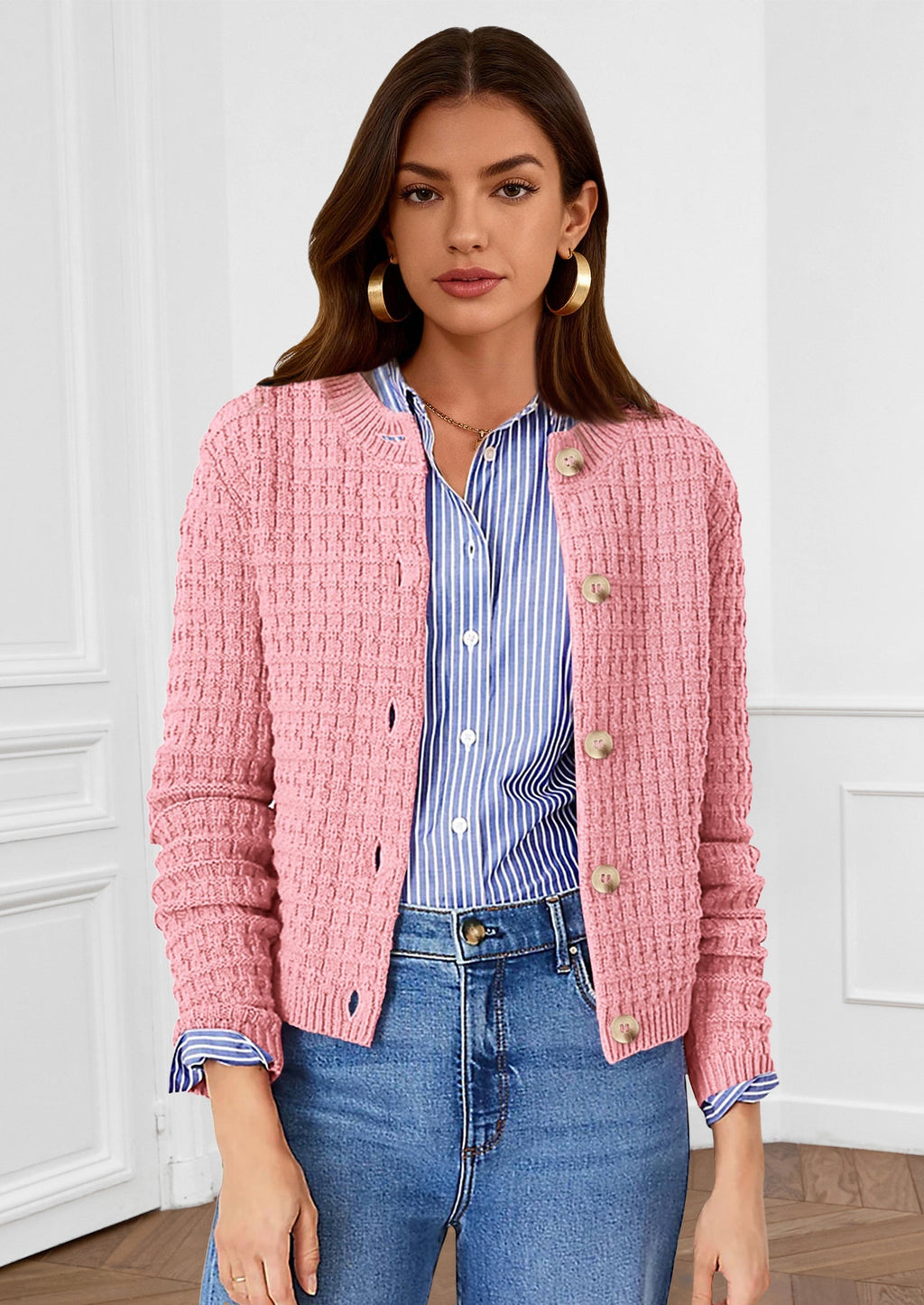 Women's Knit Cardigan Sweaters Casual Long Sleeve Open Front Button Down Trendy Jackets Outerwear